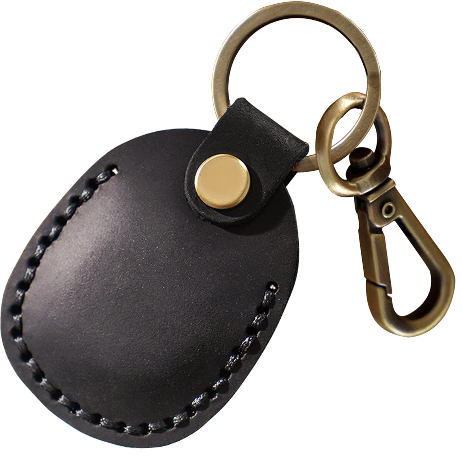 Genuine Leather Airtag Holder, Portable Air Tag Keychain with Key Rings Full Coverage Air Tags Hidden Case Cover Compatible for AirTags Black