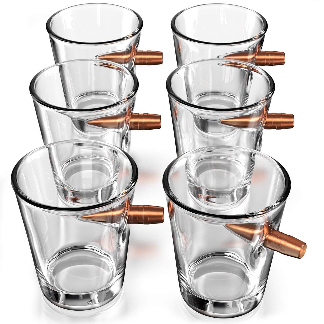 .308 Real Solid Copper Projectile Hand Blown Shot Glass - Set of 6