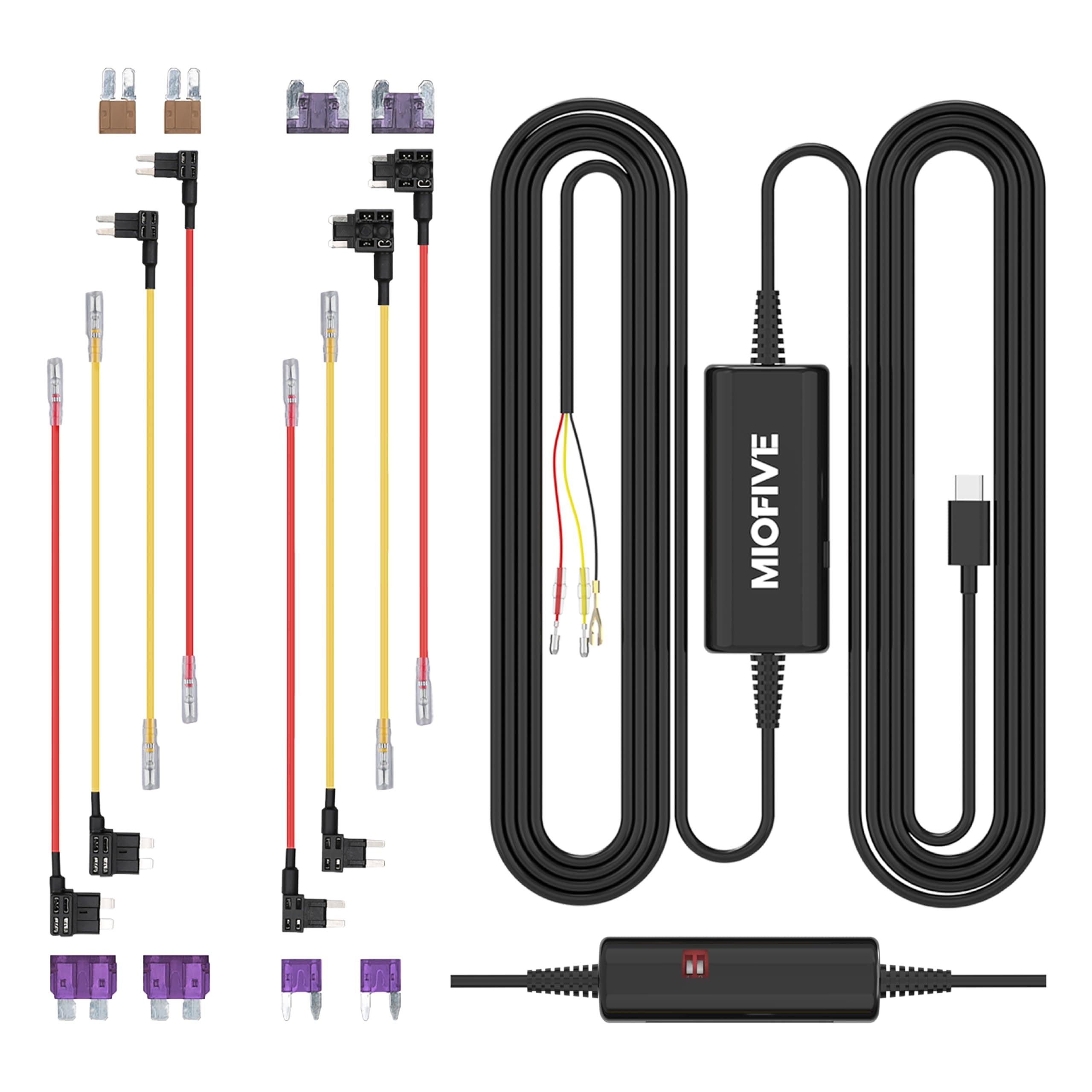 USB Type-C Hardwire Kit Only for Miofive S1 & Mini Series and Mirror 1 Dash Cam, Activate Parking Mode and Low Voltage Protection, 11.5 ft / 350 cm (Need Purchase Separately)