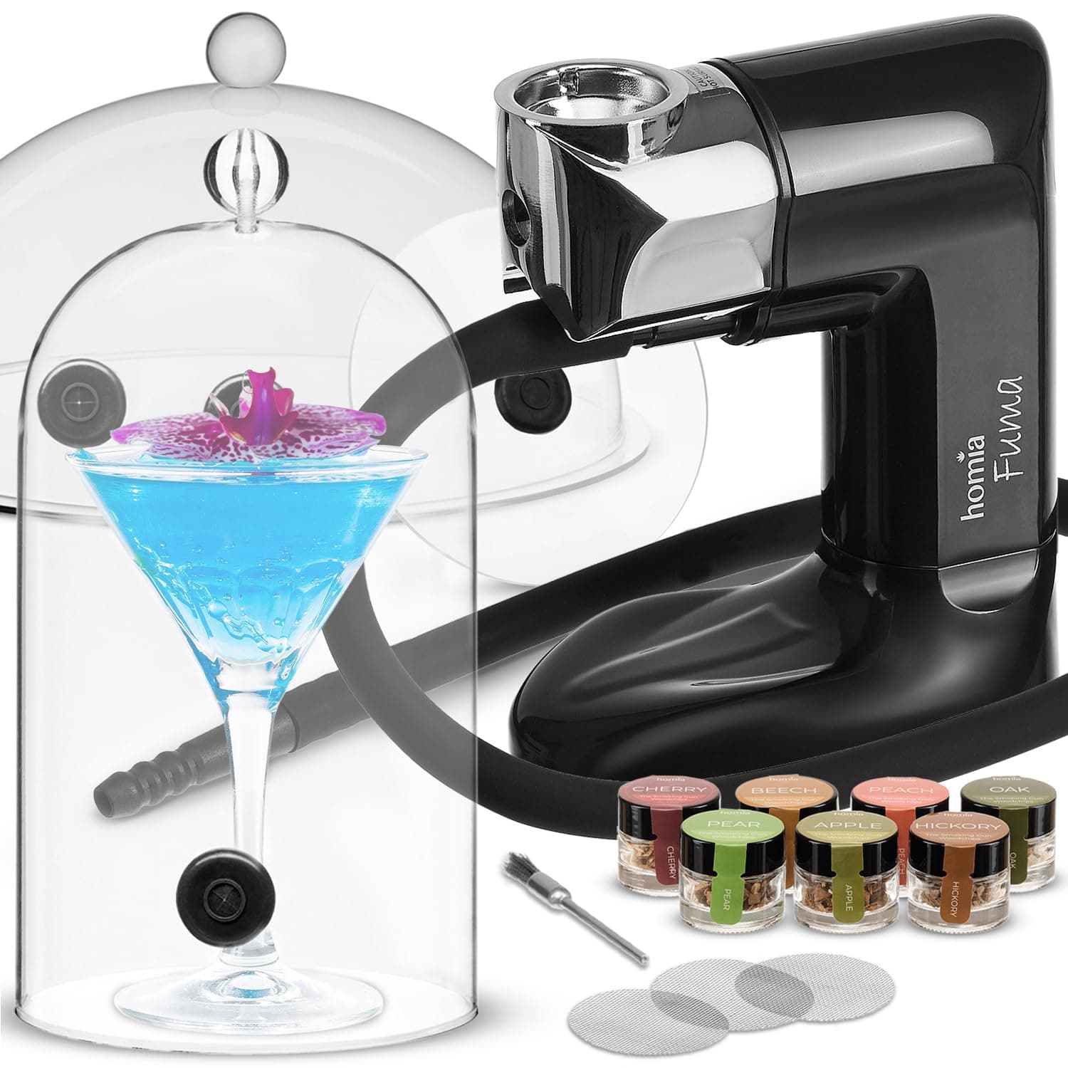 homia Smoking Gun Wood Smoke Infuser - Universal Kit, 14 PCS, Smoker Machine with Accessories and Wood Chips - Cold Smoke for Food and Drinks - Gift for Man