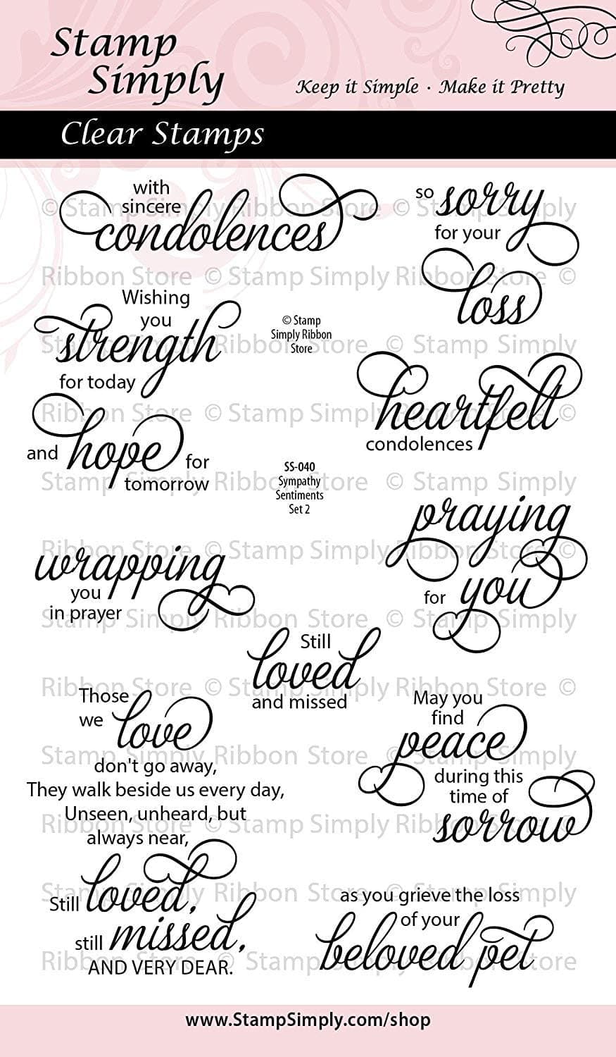 Clear Stamps Sympathy Sentiments Set Two Christian Religious Loss of a Pet 4x6 Inch Sheets - 10 Pieces