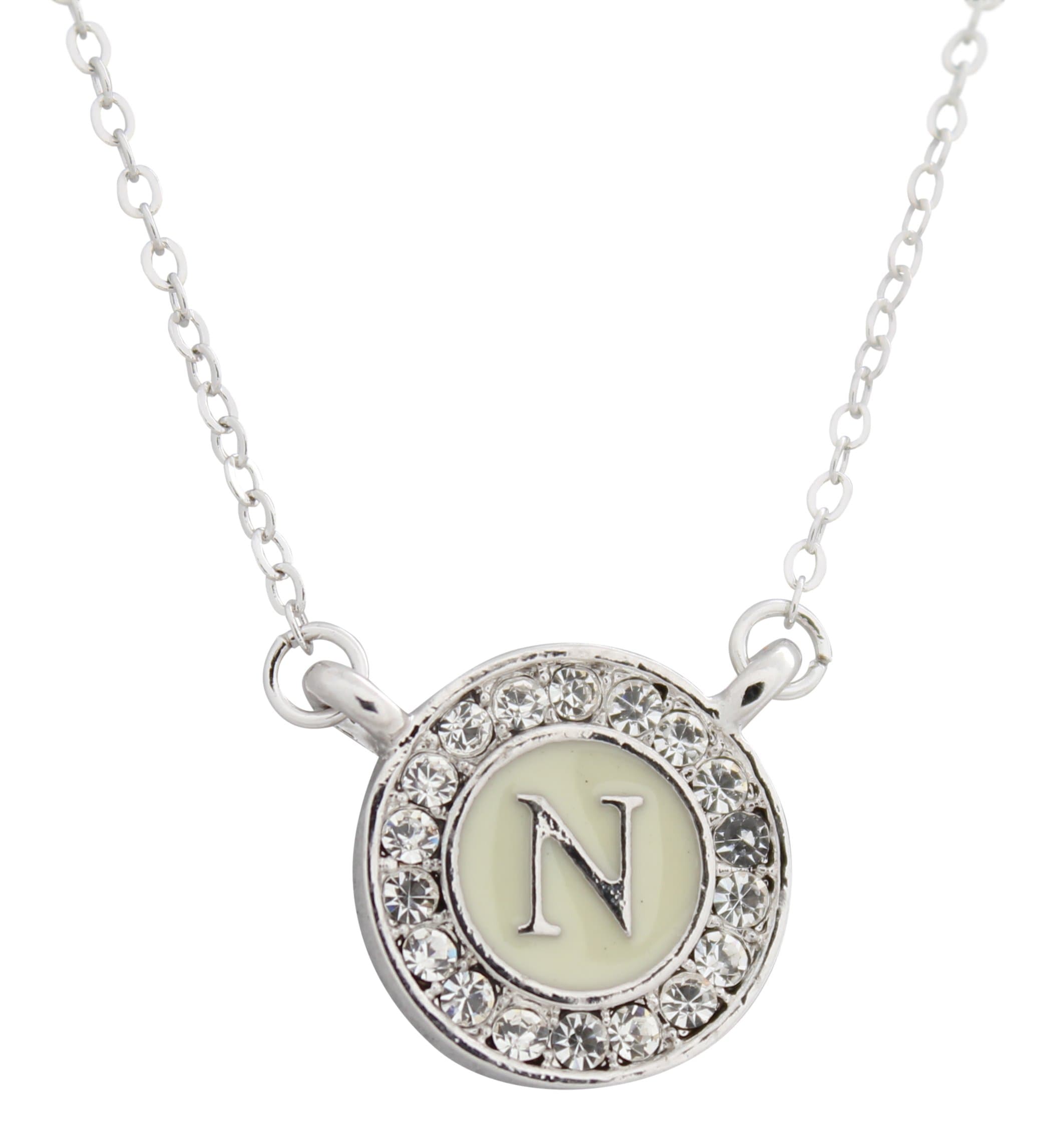 Maren Elena Alphabet Letter Pendant on 15mm Enamel Background with Austrian Crystal Halo (N)