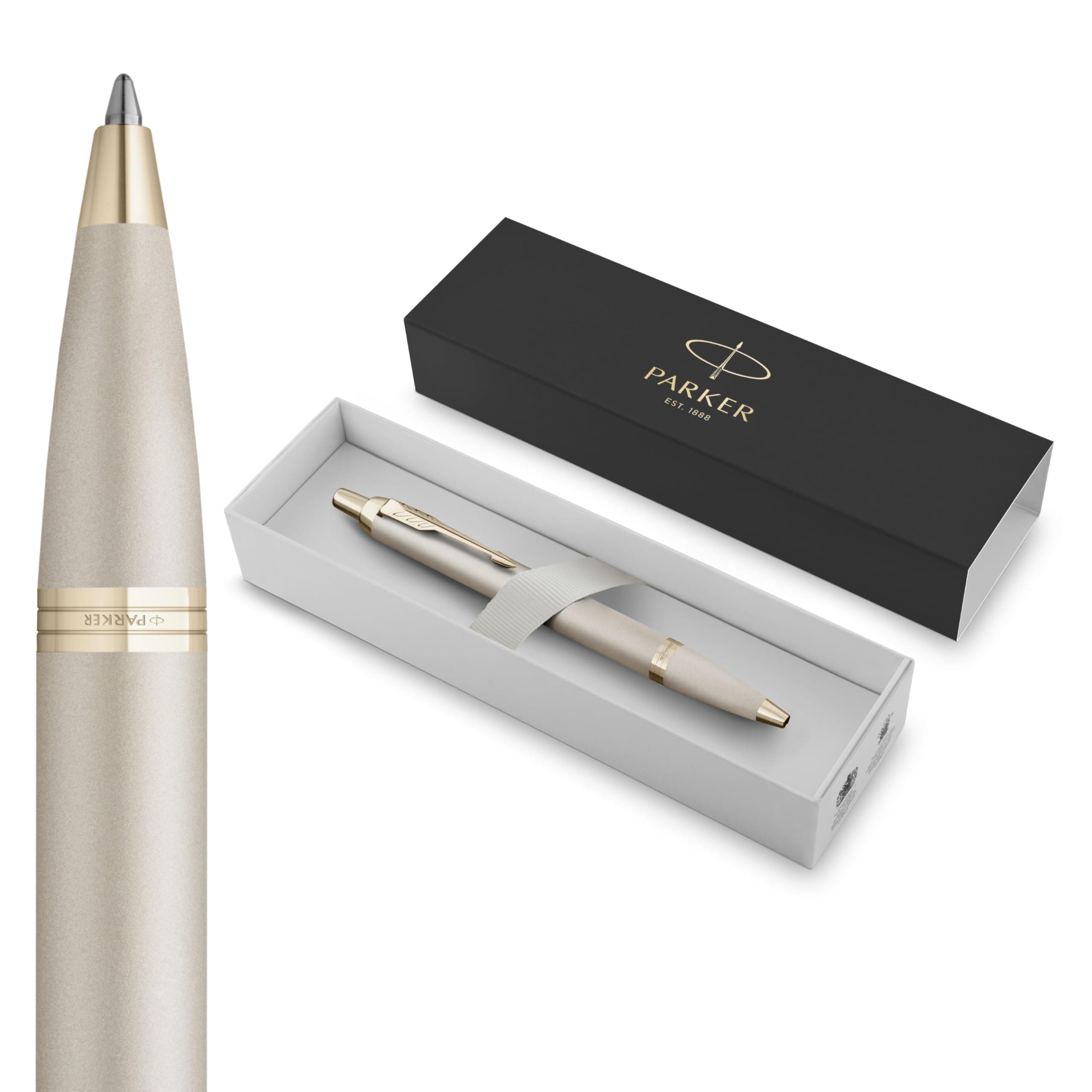 Parker IM Monochrome Ballpoint Pen | Champagne Finish and Trims | Medium Point | Blue Ink | Gift Box