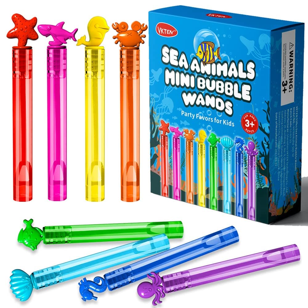 32Pcs Sea Mini Bubble Wands Assortment 8 Styles 8 Colors Bubble Party Favors for Kids, Bubbles for Kids, Themed Birthday Party Favors, Classroom Prizes Summer Outdoor Gifts for Girls Boys