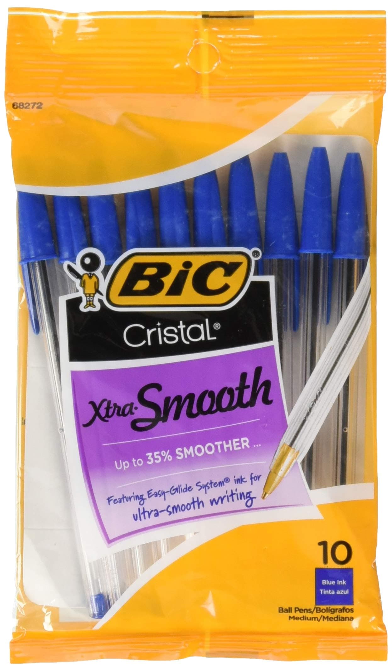 Cristal Xtra Smooth Pens Blue Medium Point. 10-Pack