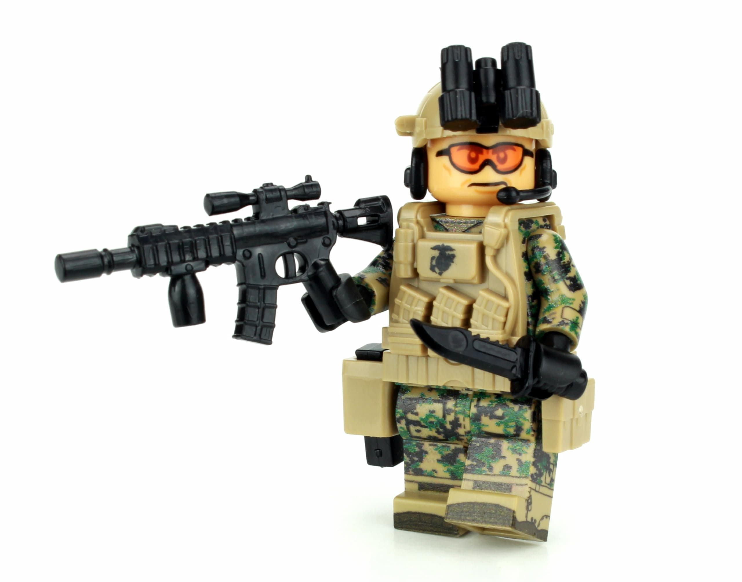 1.6 Inches Tall Marine Force Recon MARPAT Custom Minifigure | Collectible Genuine Military Minifig | Accessories Made in the USA | Printed Camo | Great Gift for Ages 10+ to Adult AFOL