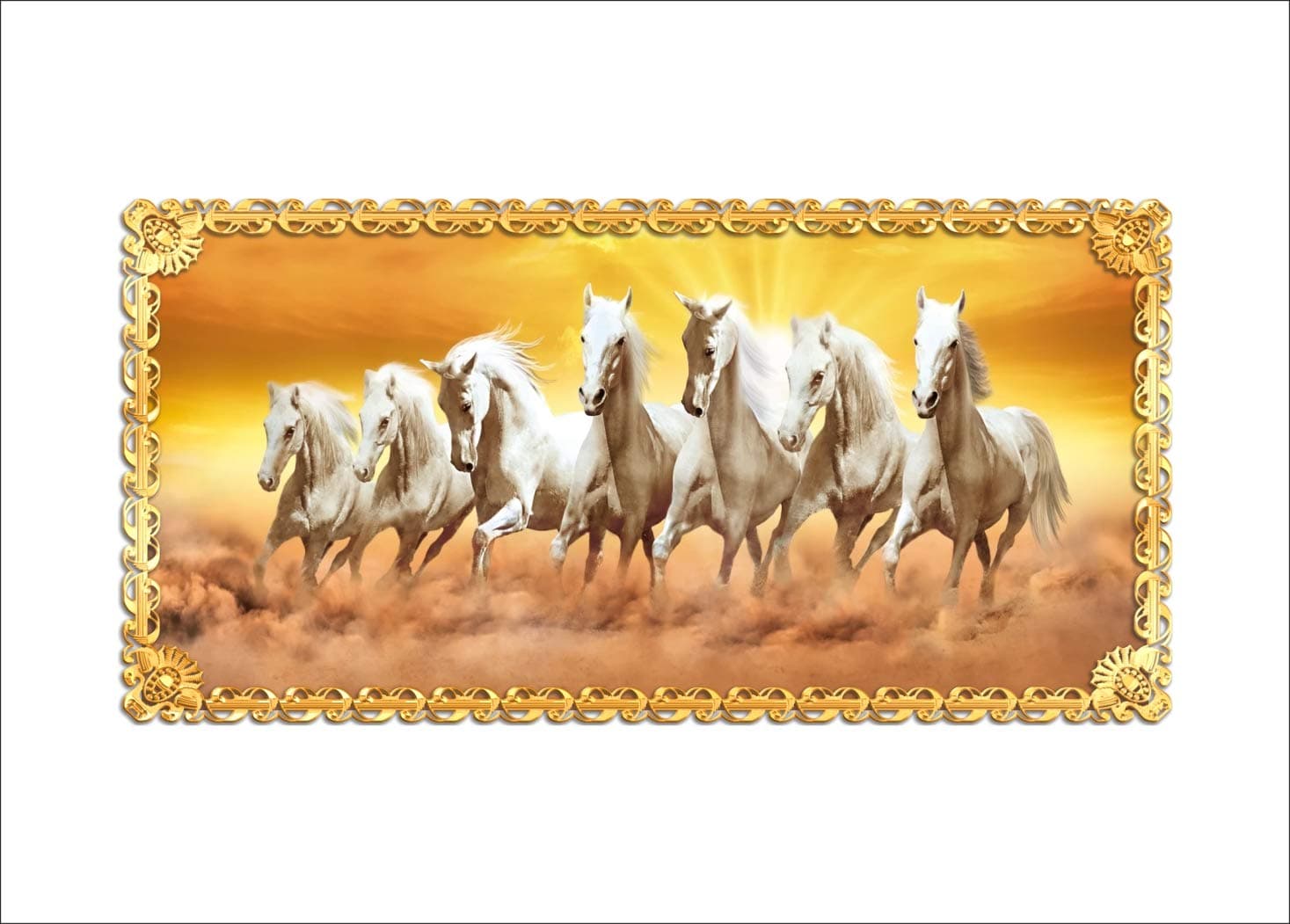 Seven 7 Running Horses for Home Self Adhesive Gloss Vinyl Print, Washable, Without Frame Wall Poster for Bedroom | Home/Office Decor Gift Items (Size - 36inch X 18inch)