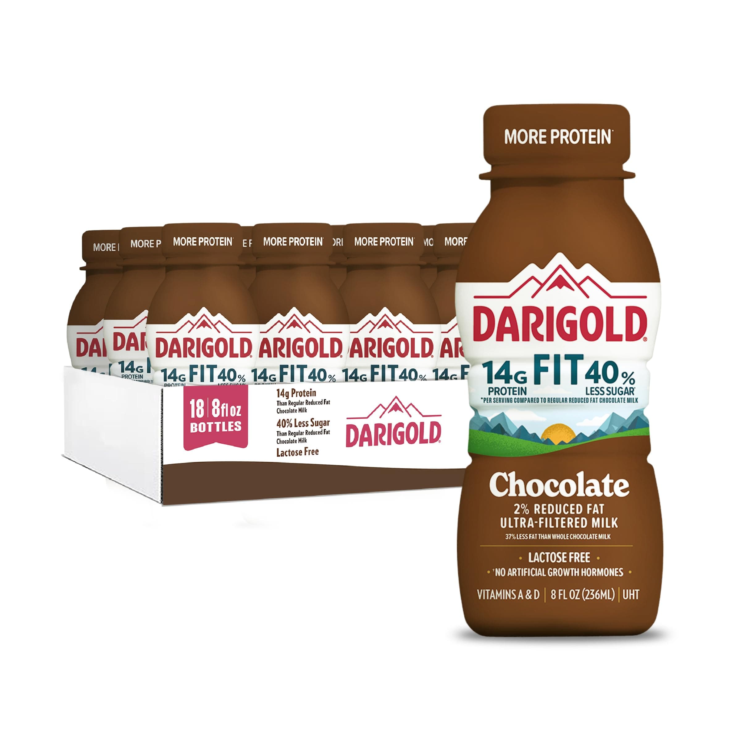 DARIGOLD FIT - Ultra-Filtered, Low Fat, Lactose Free Chocolate Milk - 14g Protein, 40% Less Sugar - 8oz Bottles, 18 Pack