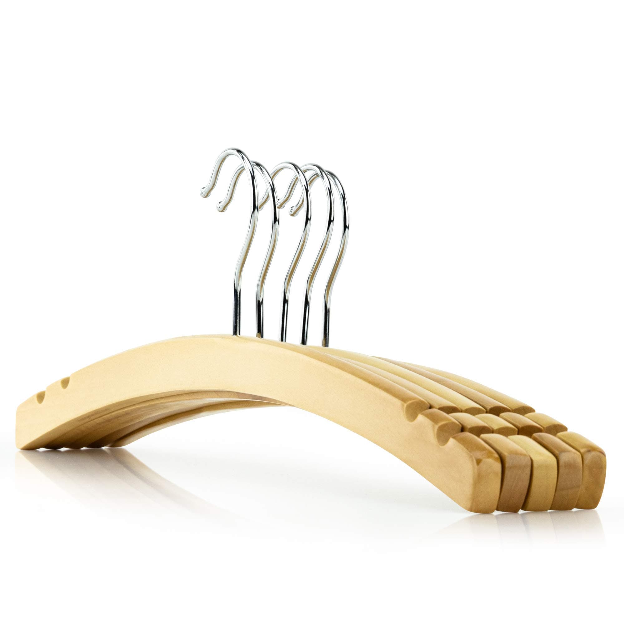Hangerworld 20 Crescent Shaped 16.5inch Natural Wooden Notched Top Coat Clothes Garment Hangers with Metal Hook