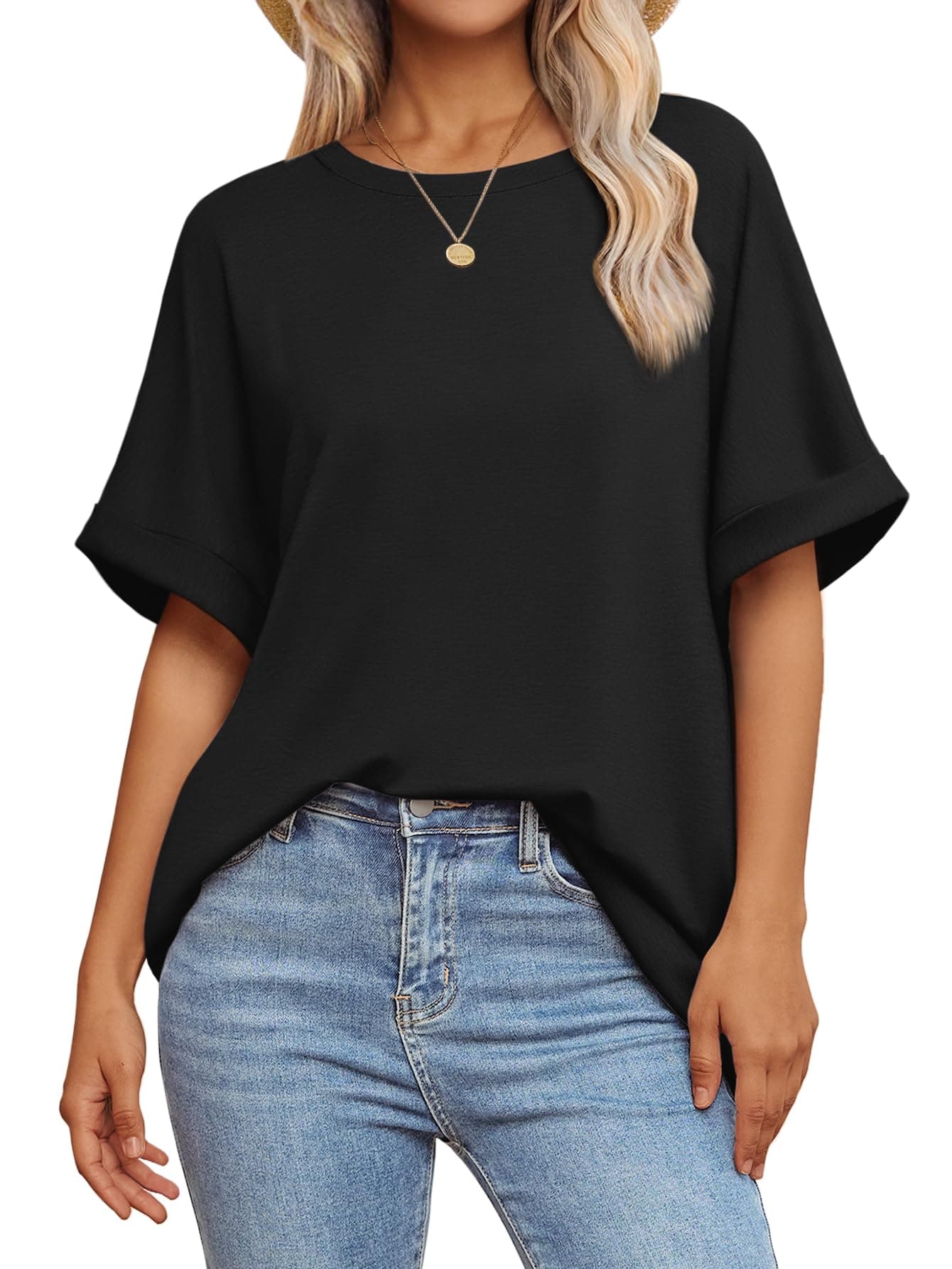 Womens Oversized T Shirts Loose Fit Crewneck Short Sleeve Summer Casual Blouse 2024 Y2K Tee Tops