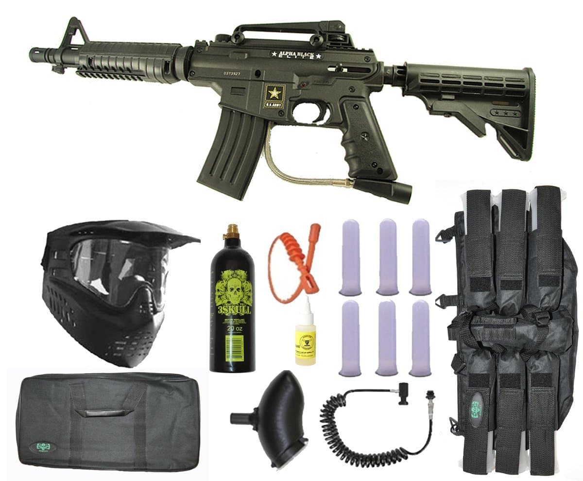 US Army Alpha Black Elite Paintball Marker Gun 3Skull Sniper Set
