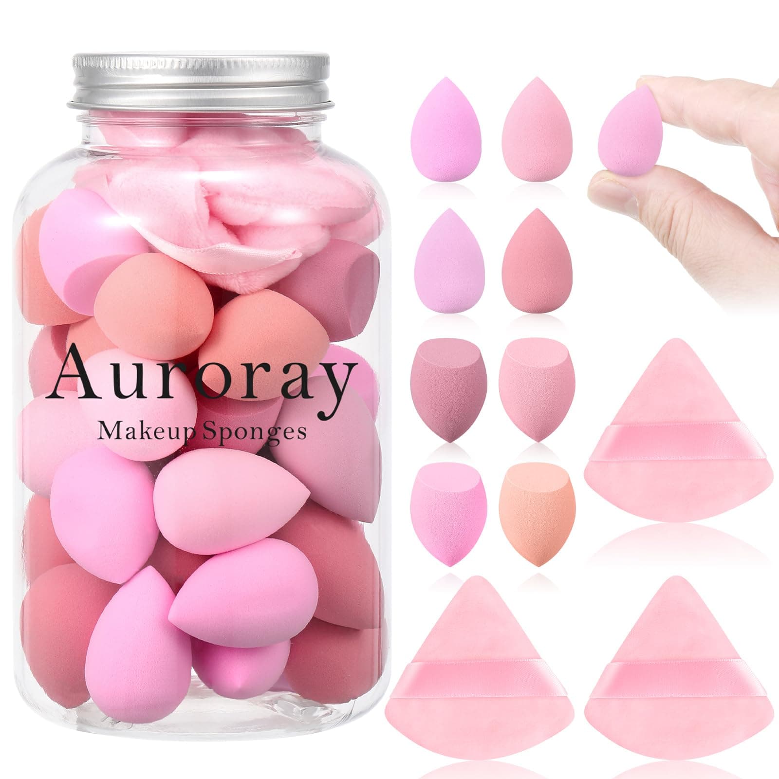 36Pcs Mini Makeup Sponges Set Beauty Makeup Blender with 3 Pcs Powder Puff Valentine's Day Gift,Mother's Day Gift for Women for Foundation,Liquid,Powder,Concealer,Cream