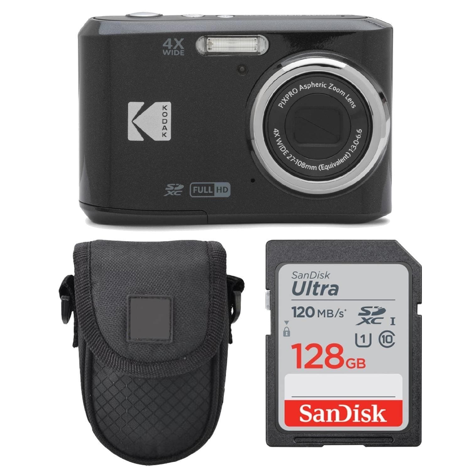 Kodak PIXPRO FZ45 Digital Camera (Black), Point & Shoot Camera Case, Sandisk 128GB SDXC Memory Card…