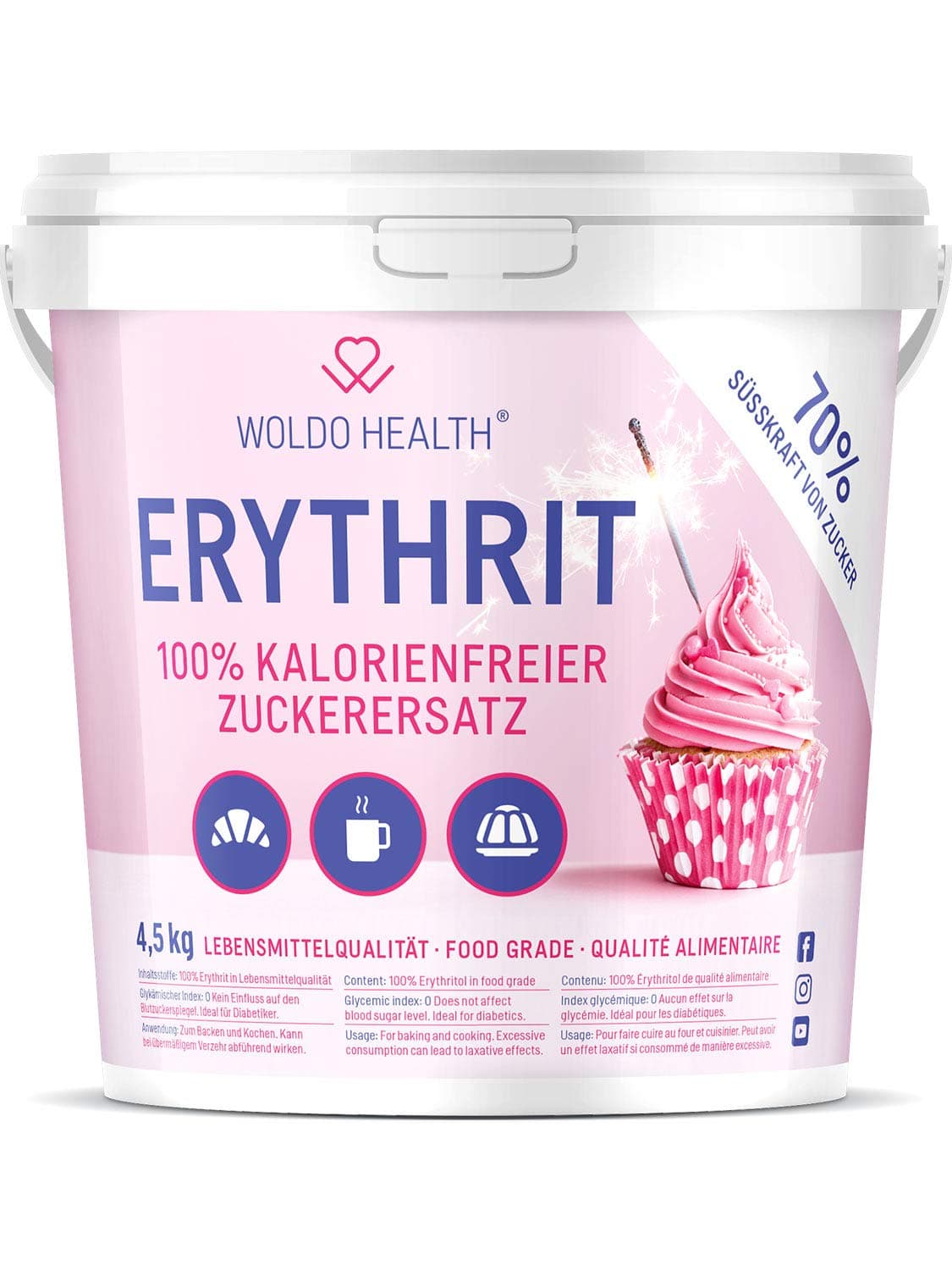Erythritol Sweetener 4.5 kg Zero Calorie Sugar Replacement - 70% sweeteness of Sugar