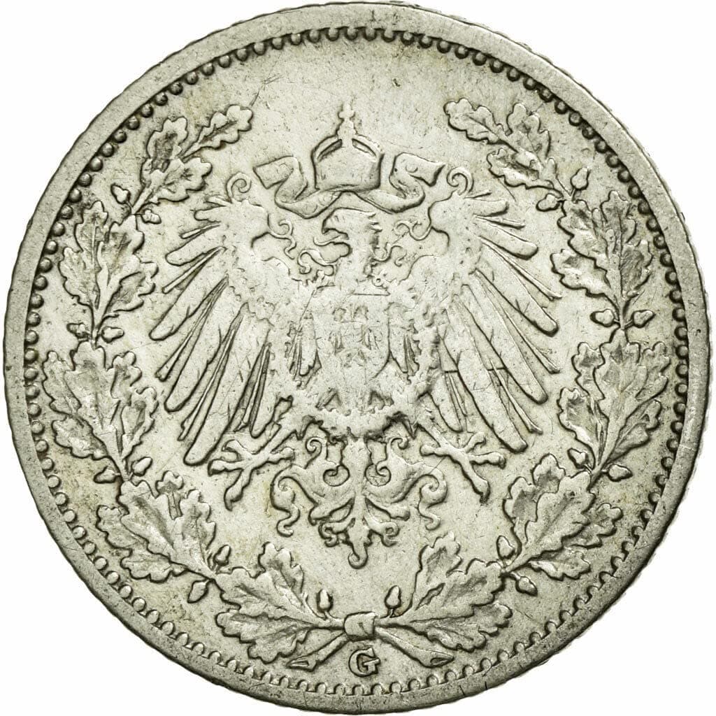 1905-1919 Silver Kaiserreich 1/2 Mark Coin. Real Prussian Memorabilia, Empire That Started World War 1 WW1. 1/2 Mark. Graded By Seller. Circulated Condition.