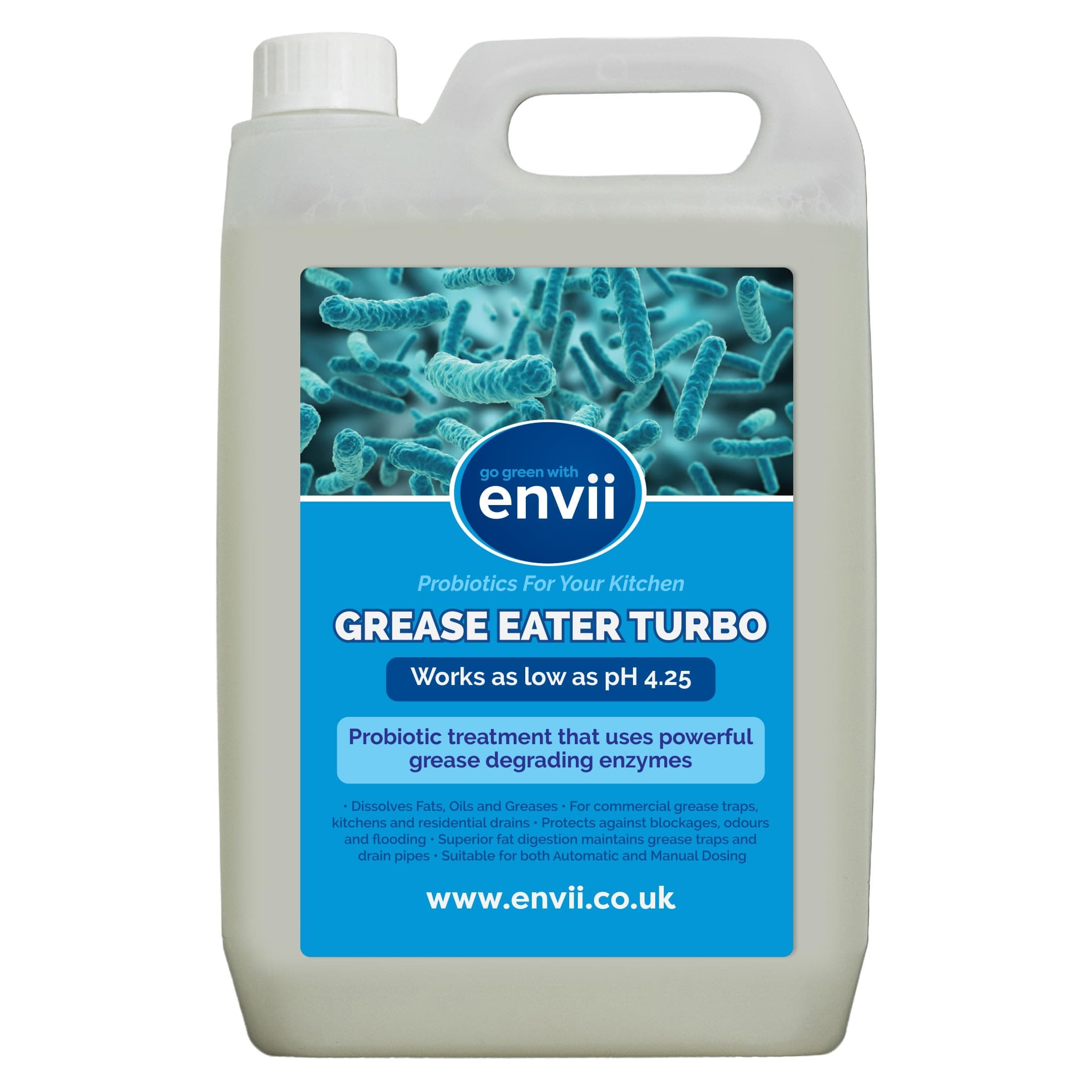 envii Grease Eater Turbo – Natural Enzyme Grease Trap Cleaner & Maintainer Treatment, Suitable for Use in All Kitchens Breaks Down Grease & Fats - 5L