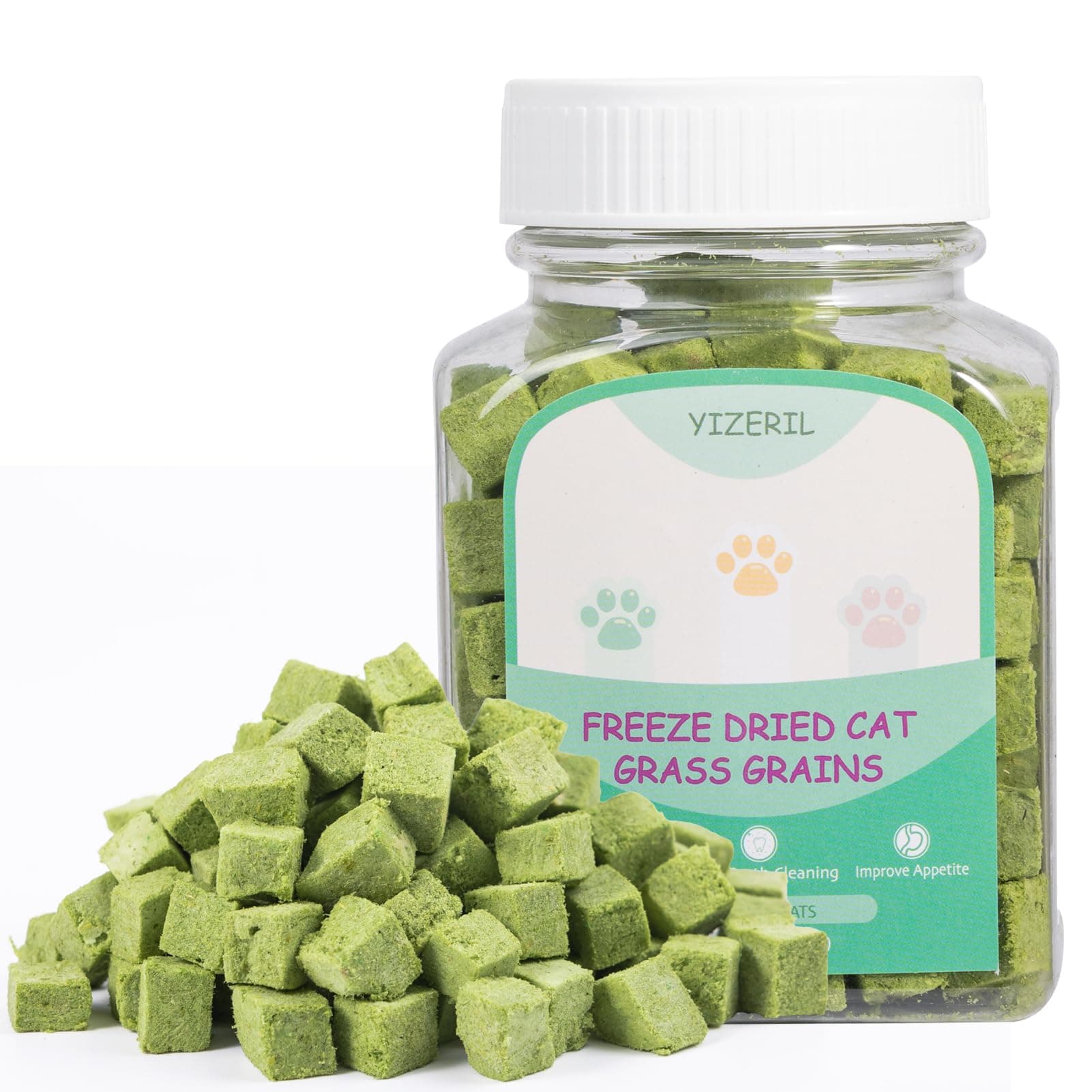 yizeril Cat Grass Treats Granules - Natural Freeze Dried Cat Snack for Cat Ch...