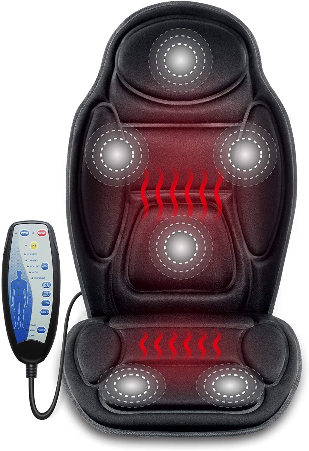 Massage Seat Cushion - Back Massager with Heat, 6 Vibration Massage Nodes & 2 Heat Levels, Massage Chair Pad for Home Office Chair，Black