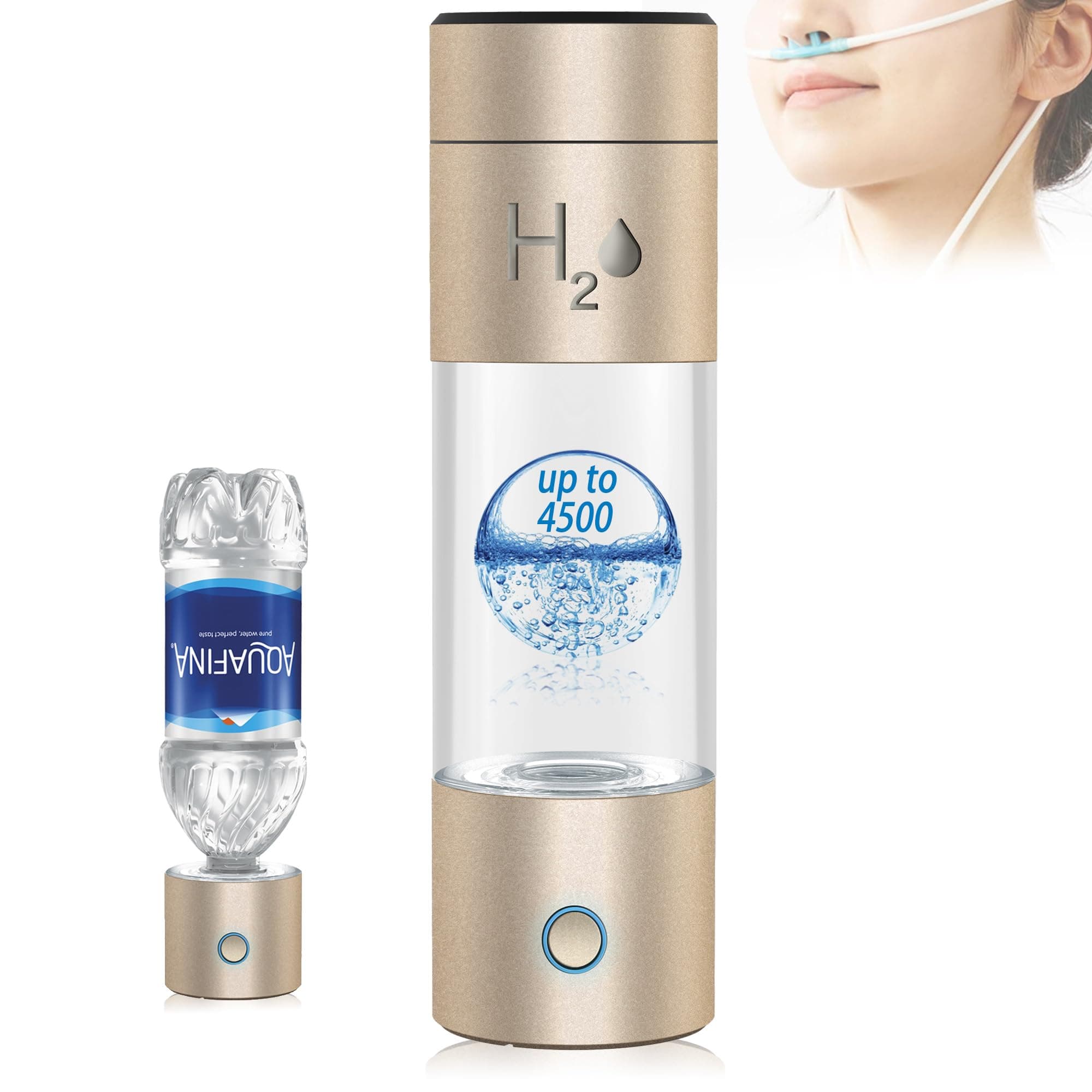 Premium Hydrogen Water Bottle Generator, High-Concentration Up to 4500ppb with Metal Body, SPE PEM Dual Chamber Ionizer