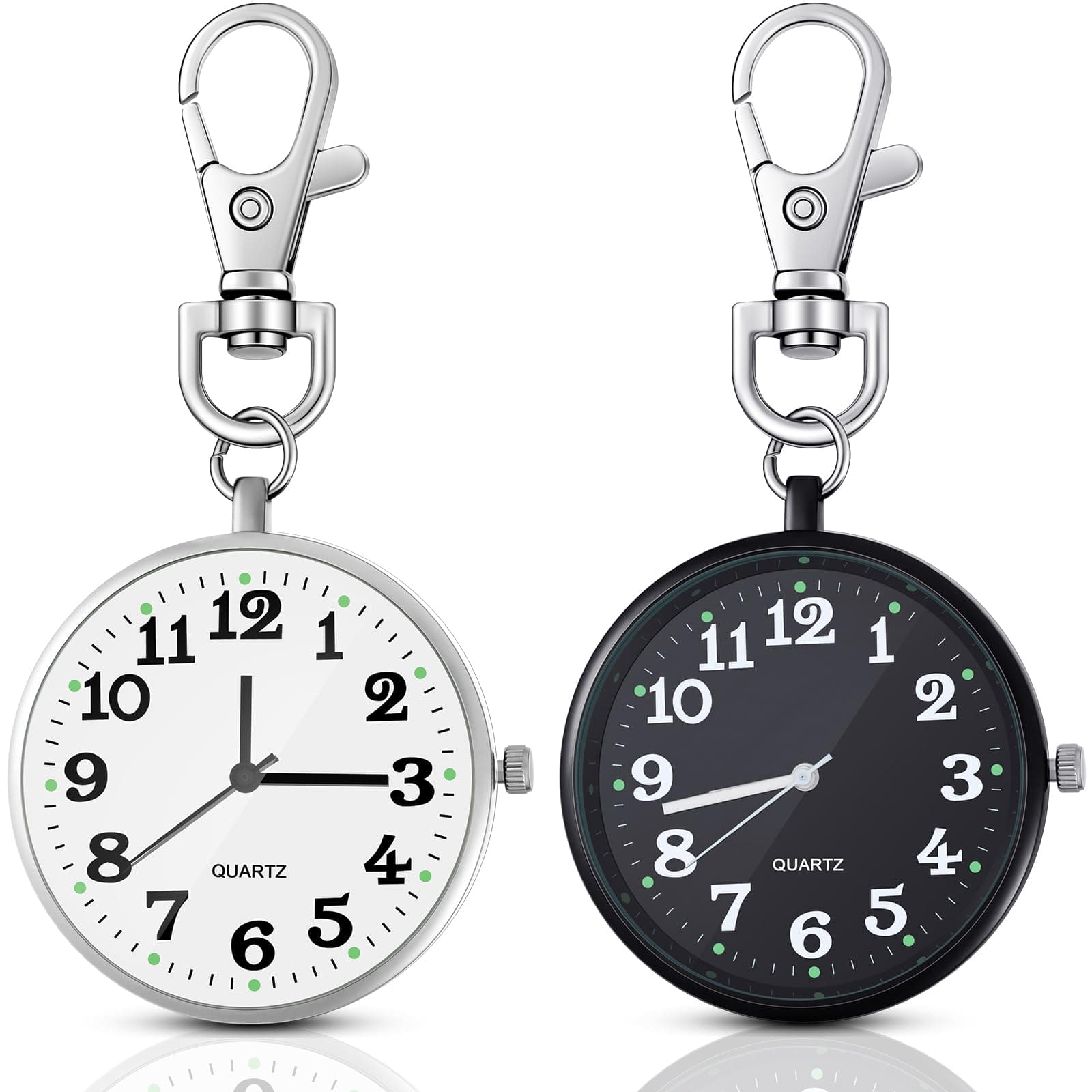 Junkin 2 Pieces Quartz Pocket Watch with Key Buckle Round Keychain Clip on Watch Portable Unisex