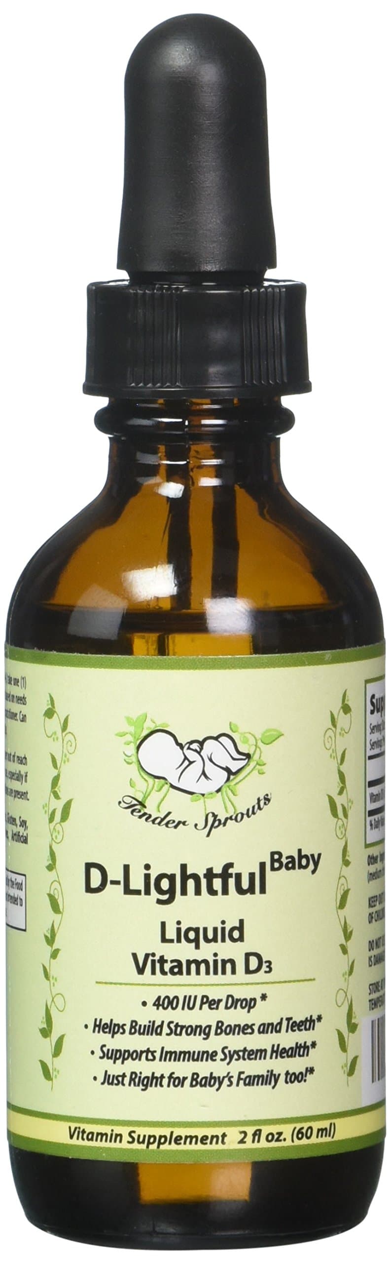 Baby Vitamin D3. Liquid D Drops. 400 IU per Drop. 2oz, 60 mL. 2140 Drops. Hypoallergenic Additive Free Supplement for Baby and Family.