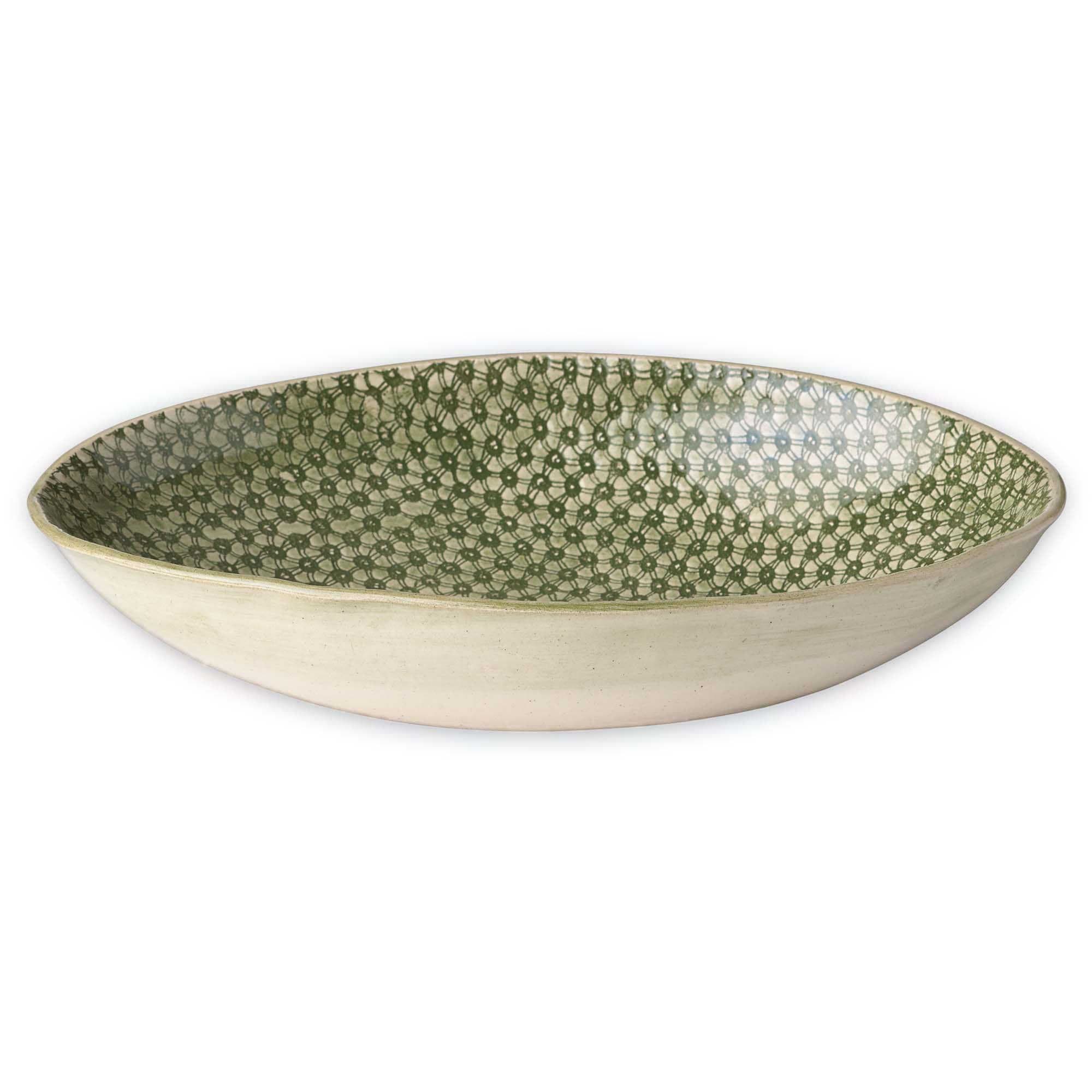 Wonki Ware Large Organic Bowl in Green Starburst | Chip-Resistant Stoneware