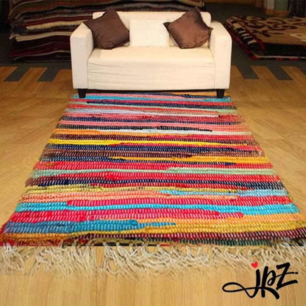 Recycle Mat Handmade Cotton Multi Colored Chindi Rag Area Rug (60x90)