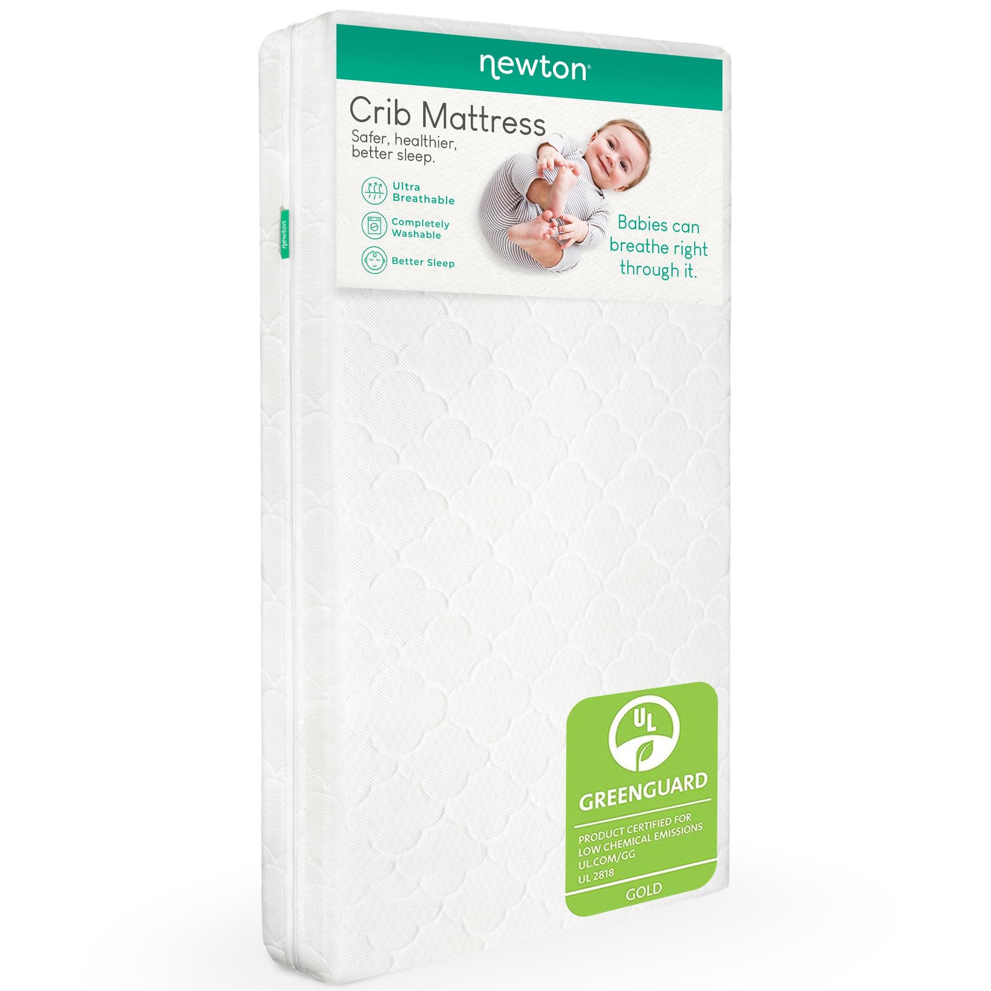 Newton Baby Crib Mattress and Toddler Bed - Ultra-Breathable Proven to Reduce Suffocation Risk, Washable Core & Cover, All-Stages, Infant to Toddler, Deluxe 5.5" Thick - White