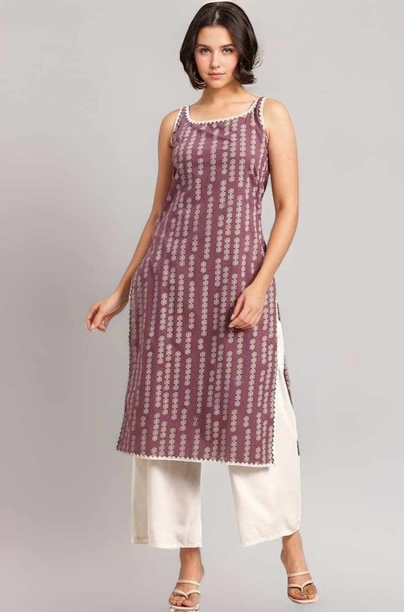 rytras Women's Cotton Straight Fit Straight Printed Sleeveless Kurta
