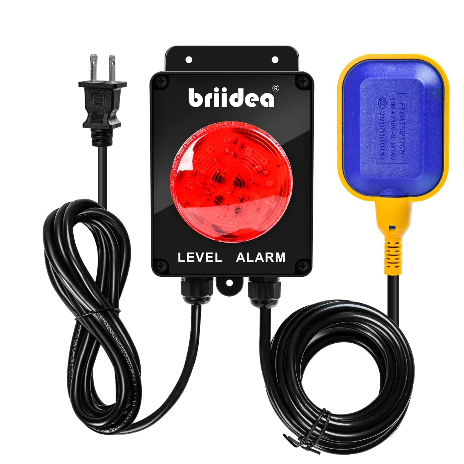 Briidea Sump Pump Alarm, Indoor/Outdoor High Water Septic Tank Alarm with 110dB Loud Alarm and Large LED Indicator, 10ft Level Float Switch, Ideal for Septic Sump Pump Pond Water Tank