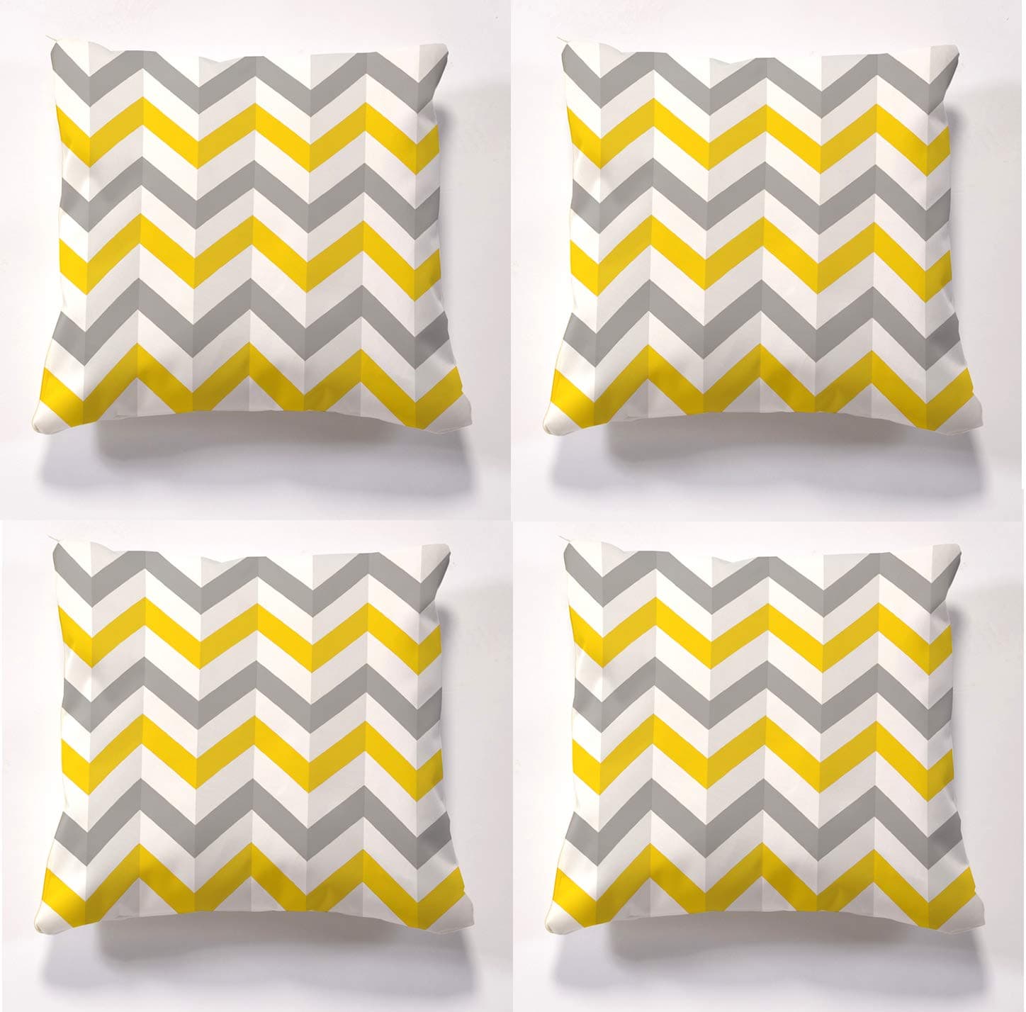 Beautiful Beanbags - Chevron Scatter Cushions with Insert Pads - Set of 4 3D Effect Printed Outdoor Cushions (Yellow and Grey)