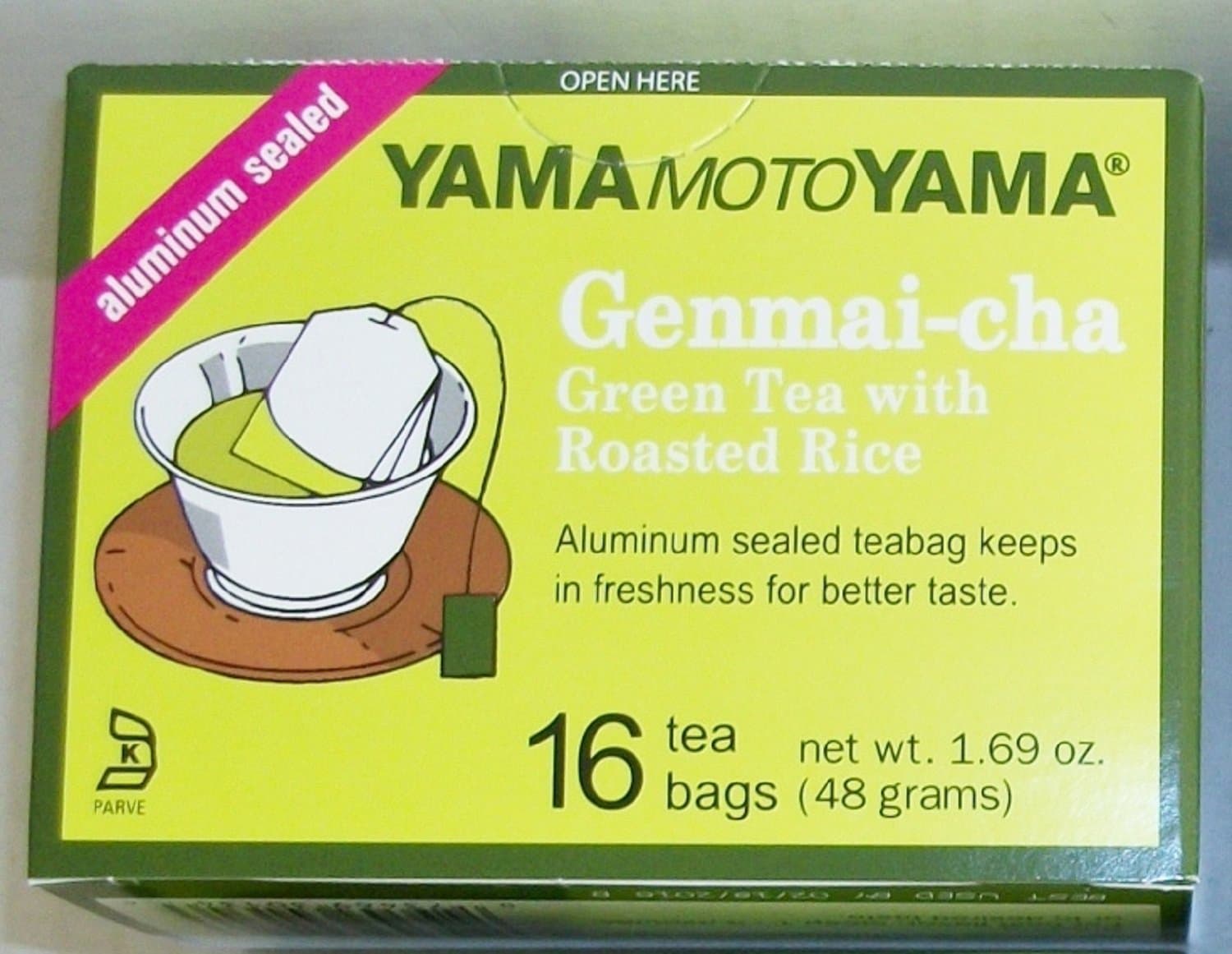 Genmai-cha Green Tea with Roasted Rice 16 Count Tea Bags Aluminum Sealed (3 Pack)