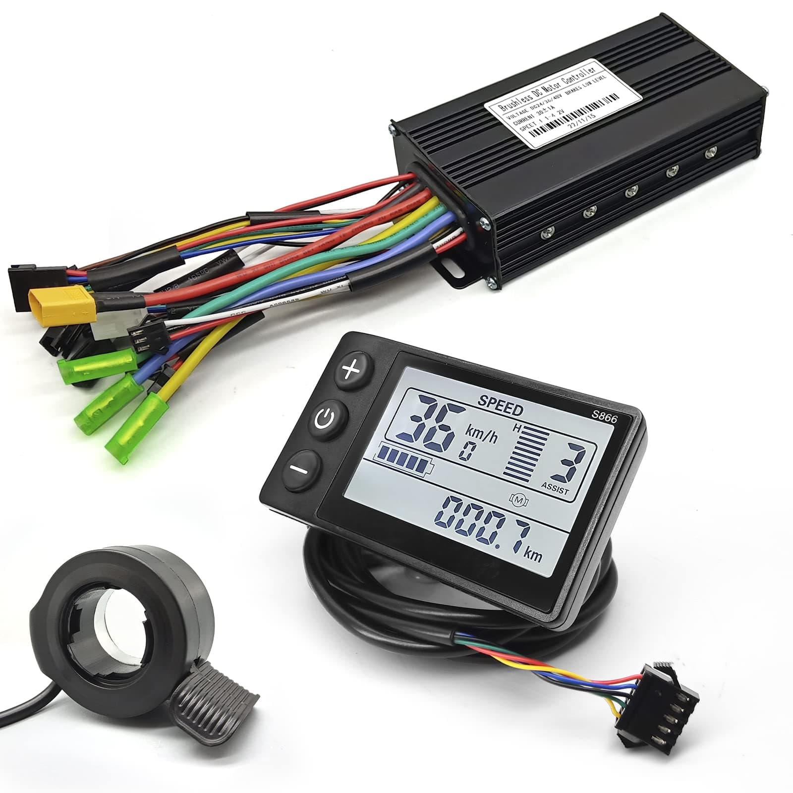 EBike Conversion Kit 1000W, 36V/48V 26A/30A Brushless Controller Mini LCD S866 Display for Electric Bicycle Scooter Mountain Bike Parts (3MO-30A-S866-130X)