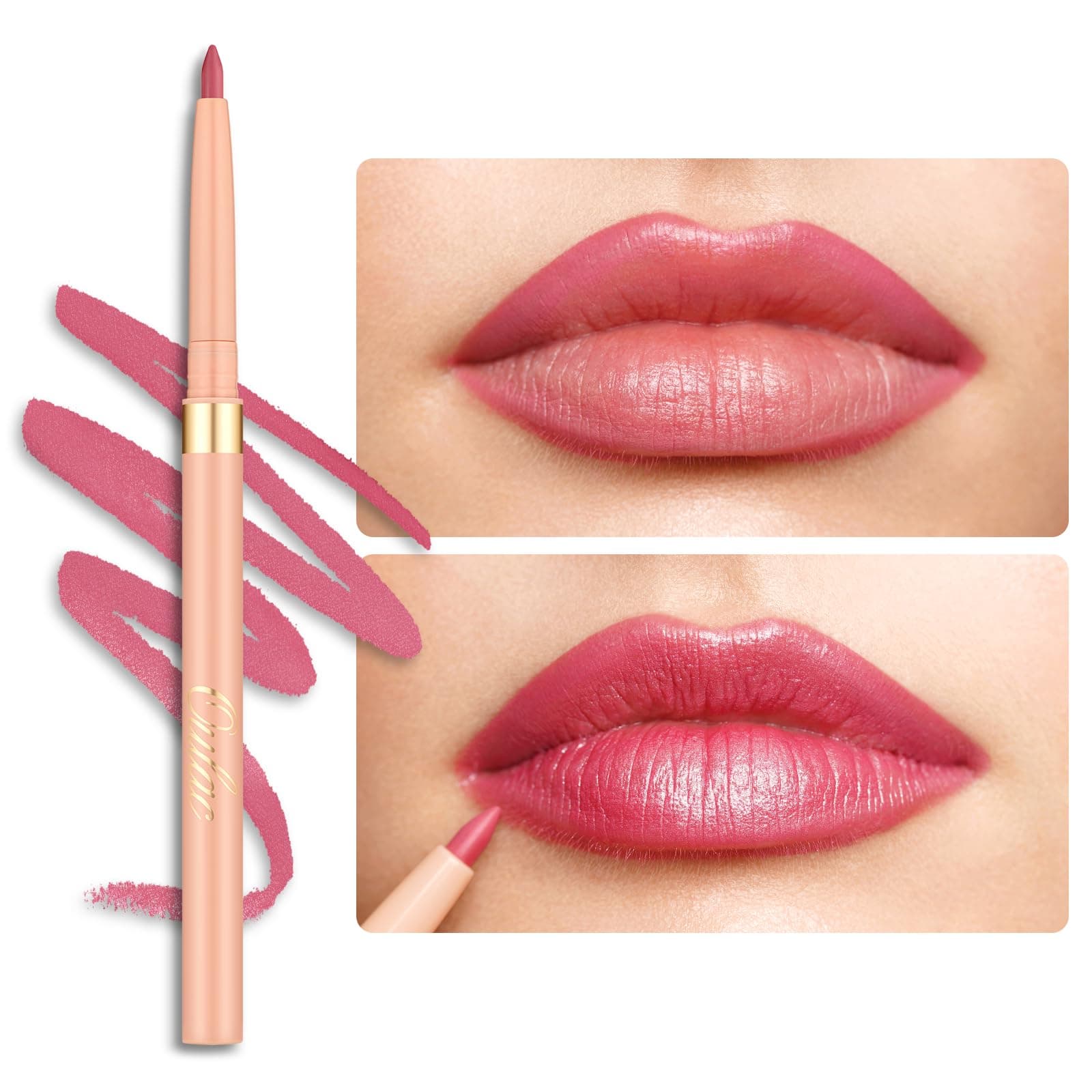 Pink Retractable Lipliner Pencil 2in1 Waterproof Makeup Crayon for Lip Liner and Eye Liner, Smooth and Creamy, Long Lasting Matte Finish, Vegan Beauty, 04 Pink Treat