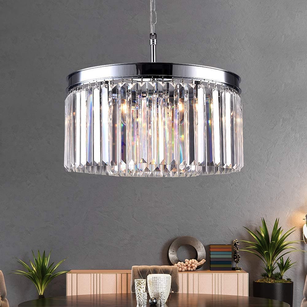 MaxaxModern Contemporary Crystal Chandeliers, 5 Lights Adjustable Hanging Pendant 2-Tier, Chandeliers Ceiling Light Fixture, E12 Base, for Dining Room, Living Room, Bedroom, Girls Room, Chrome
