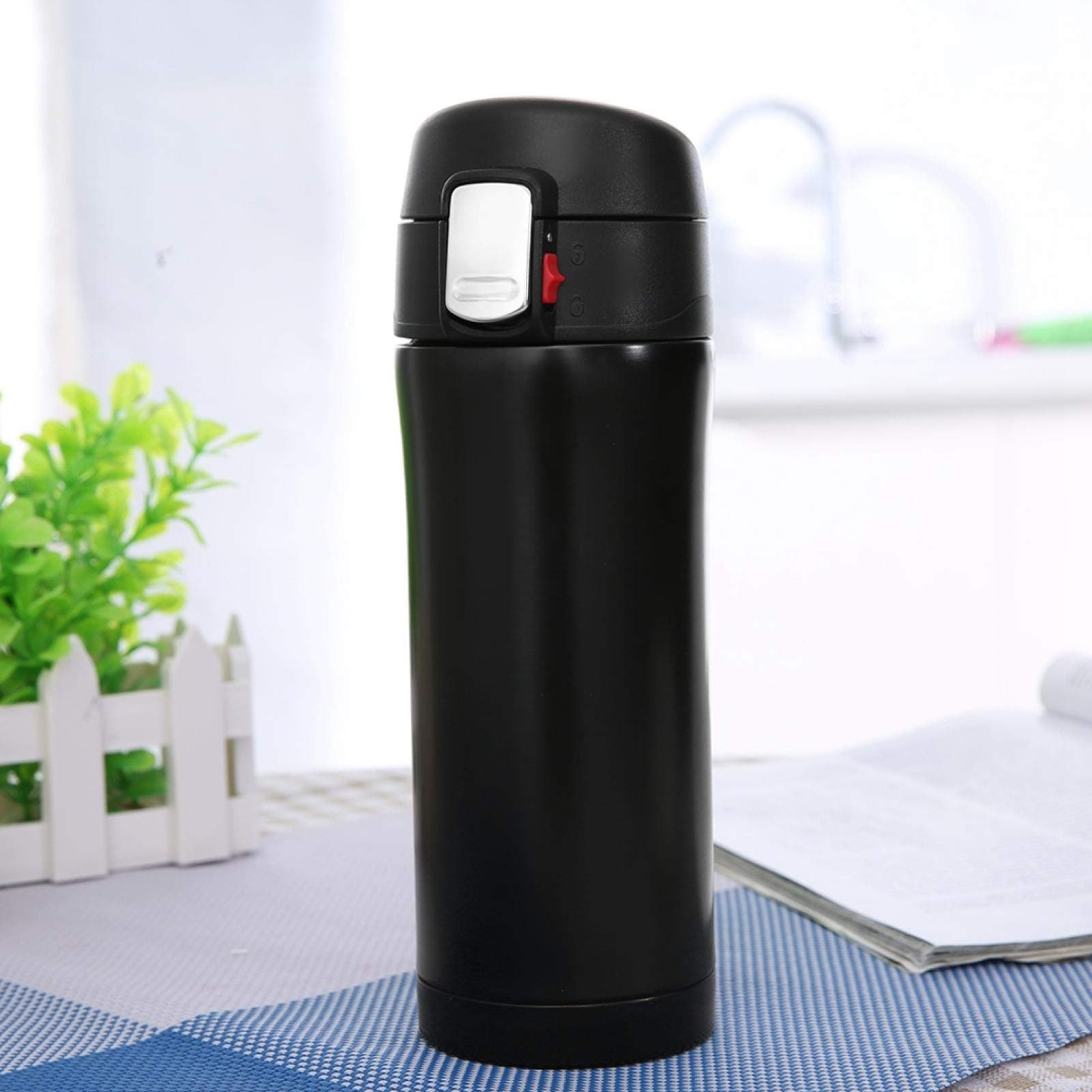 EXCLUZO Vacuum Bottle Excellent Insulation Comfortable Rounded Bottle Mouth Stainless Steel Frosted Bottle Body Hot Cup for Home Travel(Black)