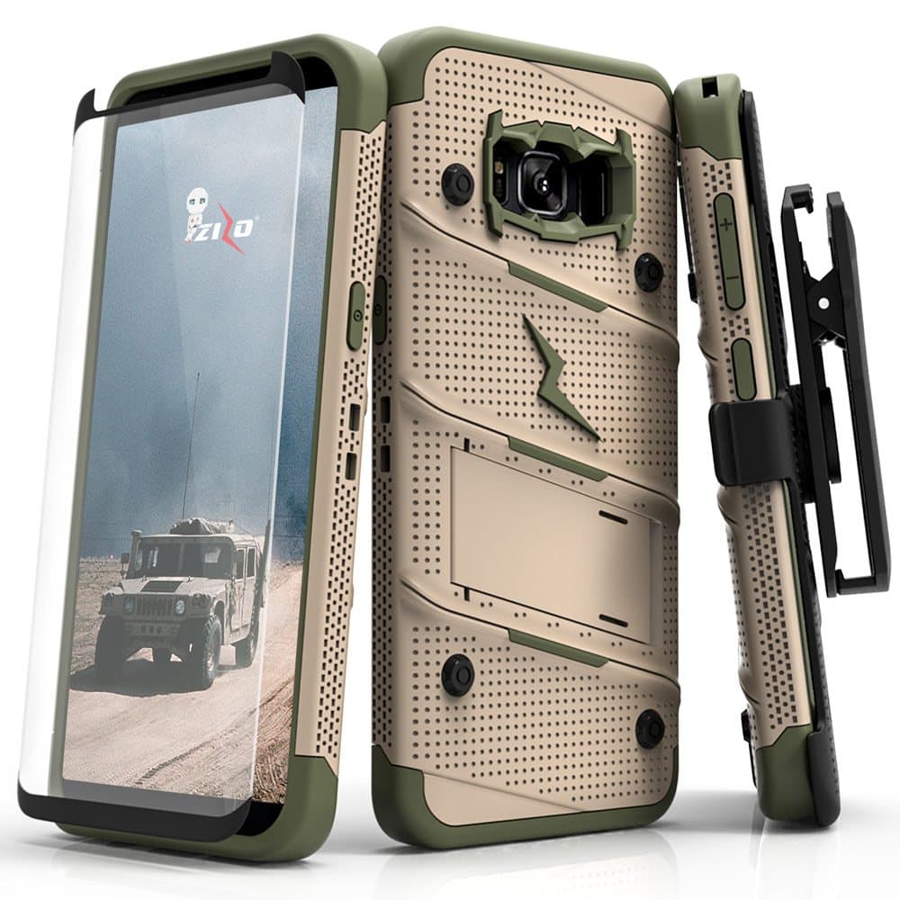 Samsung Galaxy S8 Case, Zizo [Bolt Series] w/ [Galaxy S8 Screen Protector] Kickstand [12 ft. Military Grade Drop Tested] Holster Belt Clip - Galaxy S8