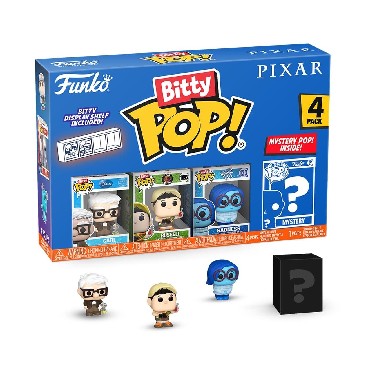 Funko Pop Bitty: Pixar Mini Collectible Toys 4-Pack - Carl, Russell - (Dug Days), Sadness, & Mystery Chase Figure - (Styles May Vary) and A Surprise Mystery Mini Figure - 0.9 Inch (2.2 Cm)