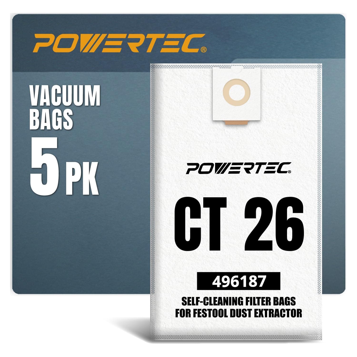 496187 Self-Clean Filter Bag for Festool CT 26-5PK, Compatible with CT26, CT26 E, CTL26, CTM26 Dust Extractors (75037)
