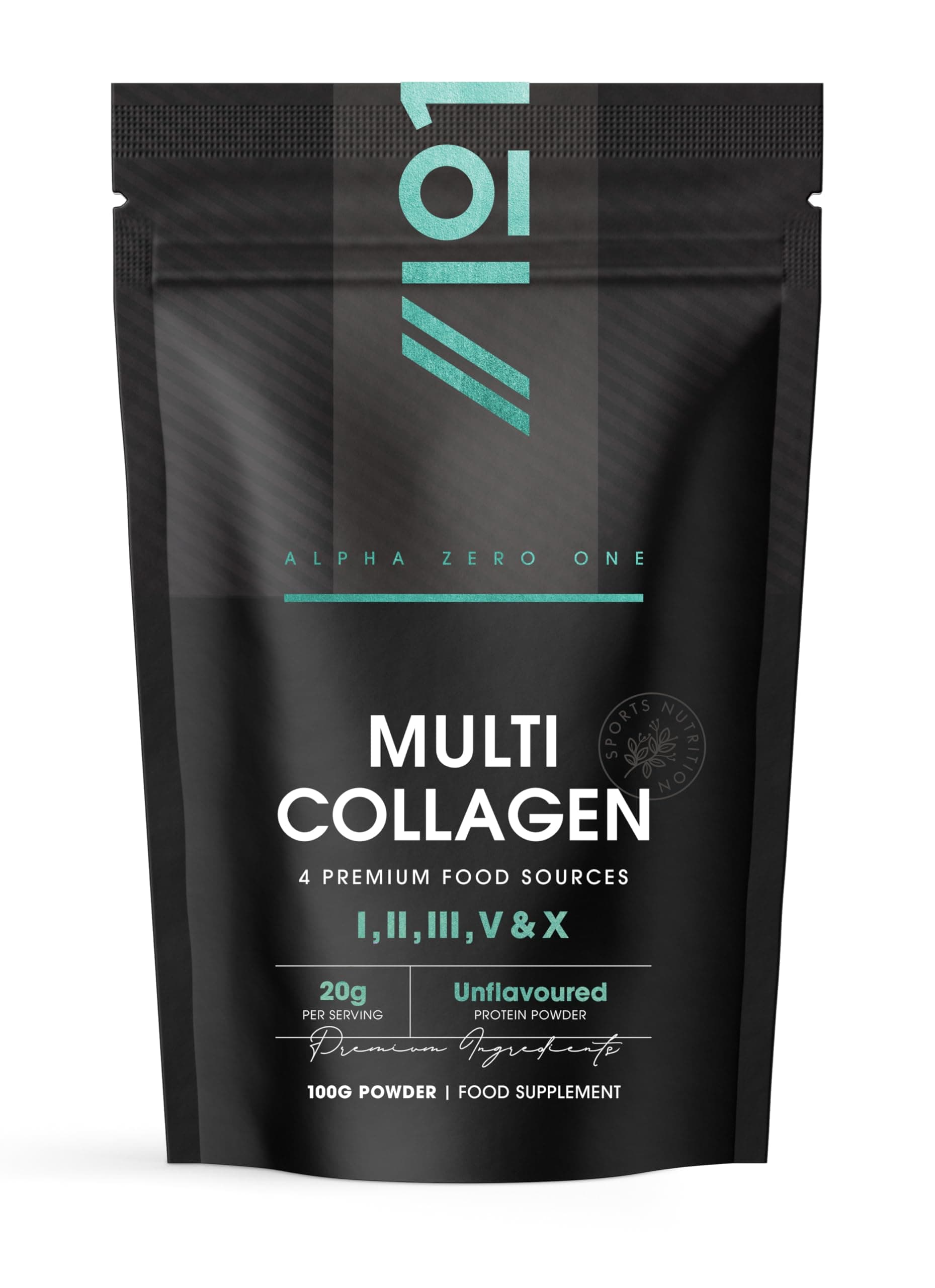 Multi Collagen Protein Powder 100g - 5 Types of Food Sourced Collagen Peptides - Hydrolysed Grass Fed Bovine, Wild Caught Marine & Free-Range Chicken, Supports Joints, Skin and Nails