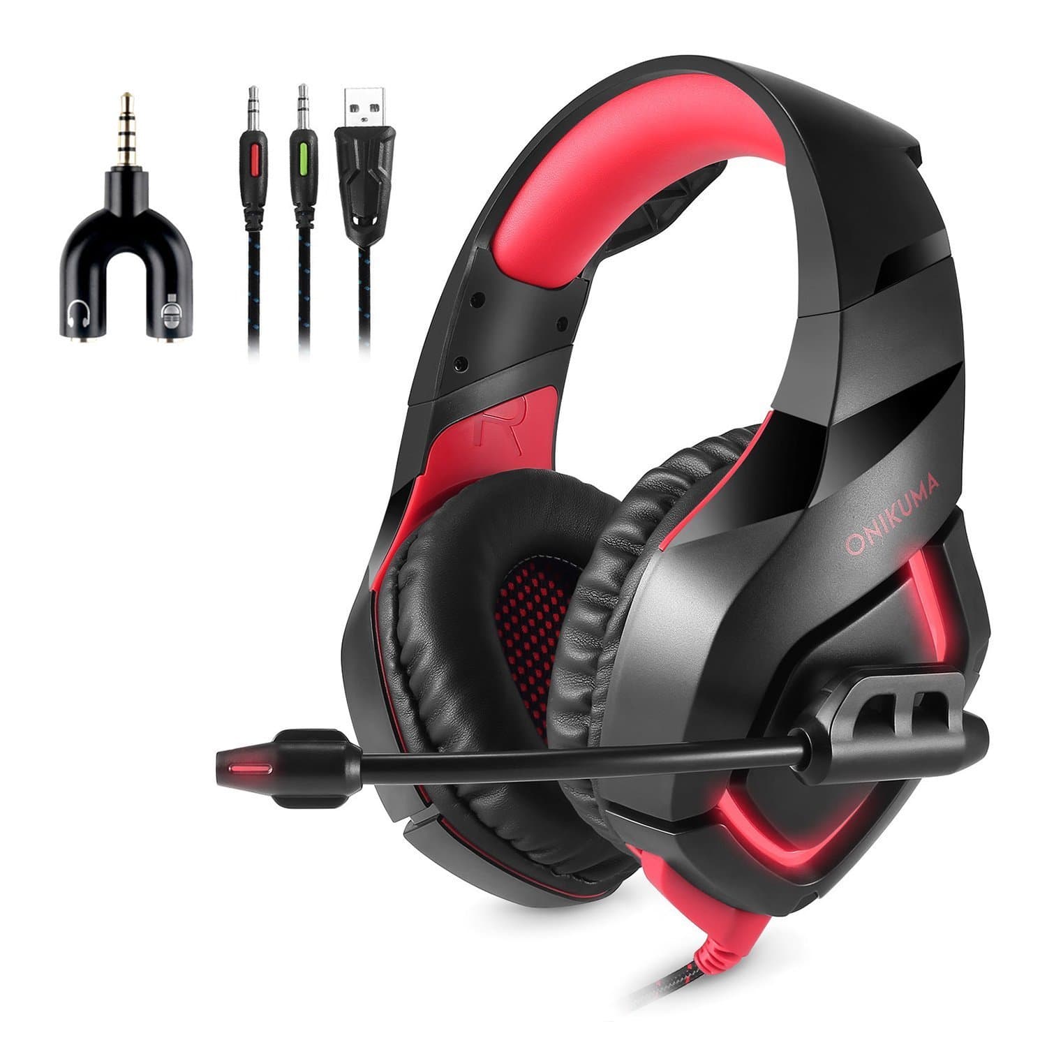 Gaming Headset with Microphone for All-Platform, PC, Playstation 4, Nintendo Switch, VR, Android and iOS - Red