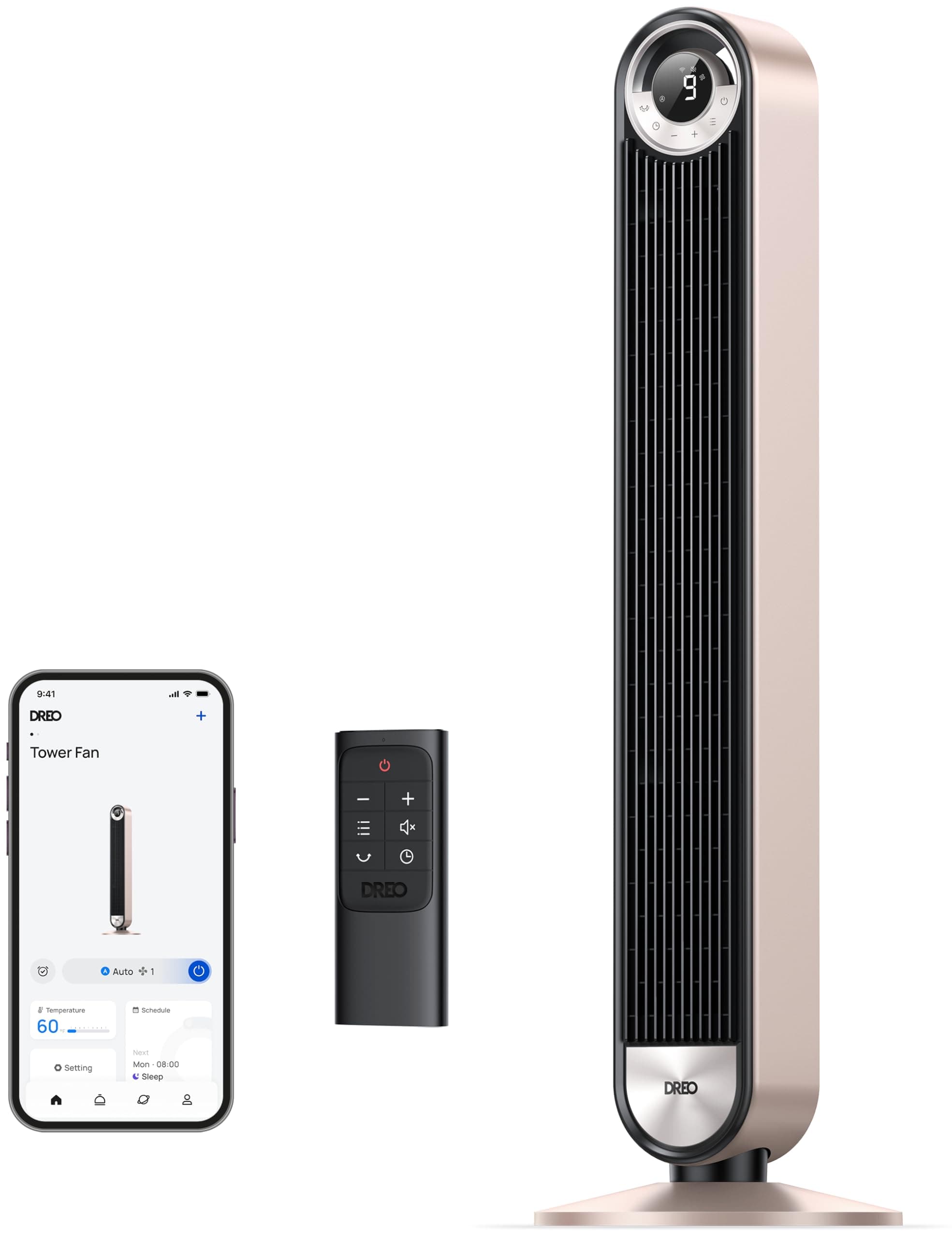 Smart Tower Fans for Home, 90° Oscillating Fan Bedroom Indoors, Voice Control Floor with 12H Timer, 42 Inch Quiet Bladeless Standing LED Display, 9 Speeds, Work Alexa/Google
