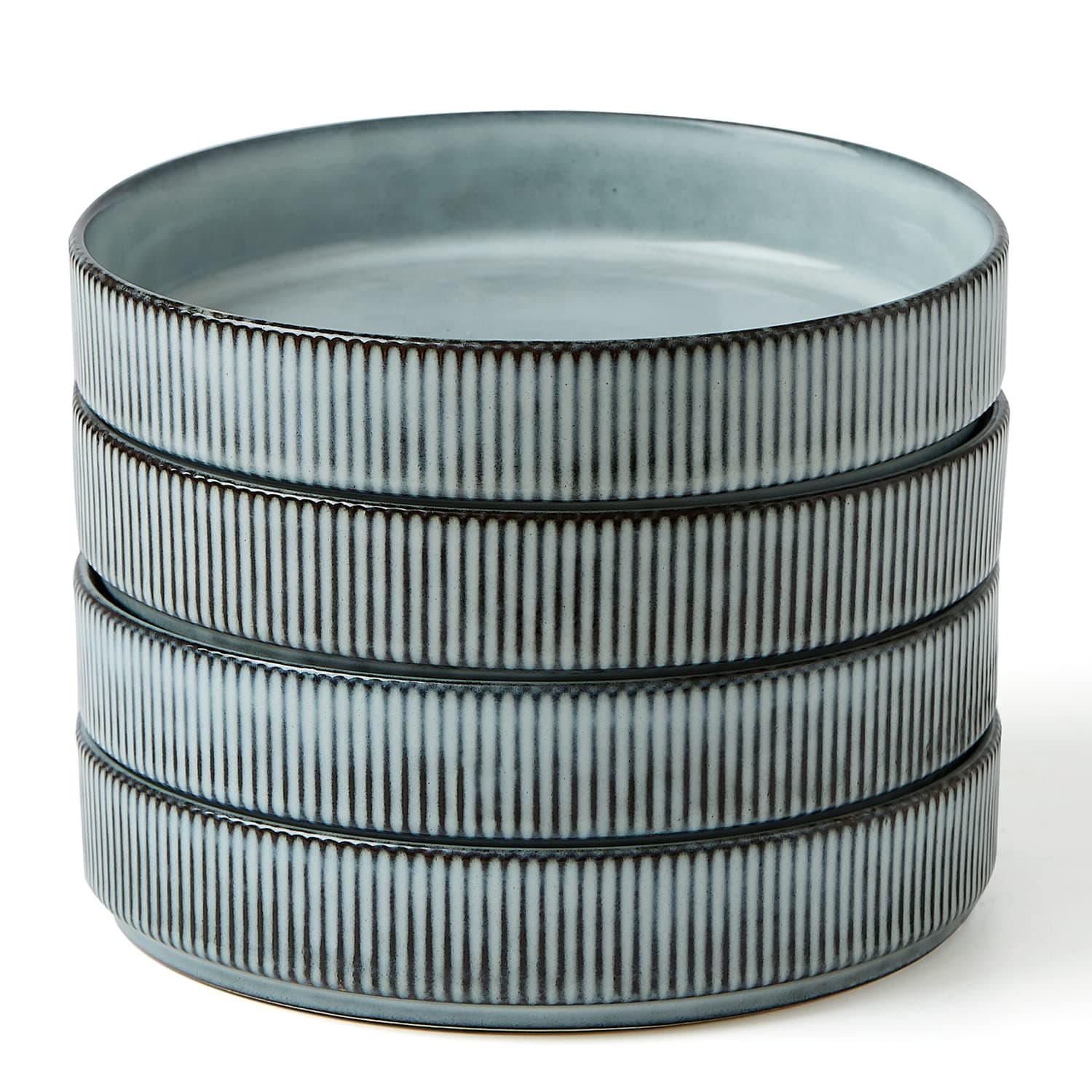 famiware Star 7.5" Pasta Bowls Set, Salad Bowl Set of 4, Double Reactive Glaze, Stackable, Ideal for Your Friend for Housewarming, Festivals, Smoky Blue