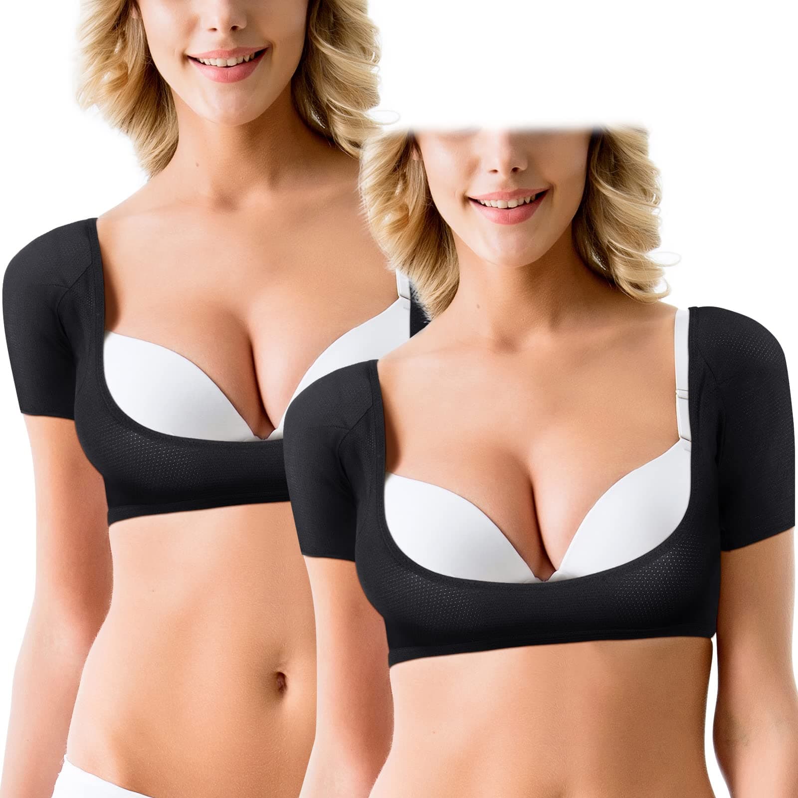 2 Pcs Underarm Sweat Vest Armpit Sweat Proof Shirt Anti Washable Reusable Dress Shields for Underarm Women Underwear Vest Short Sleeve for Women Ladies Armpits