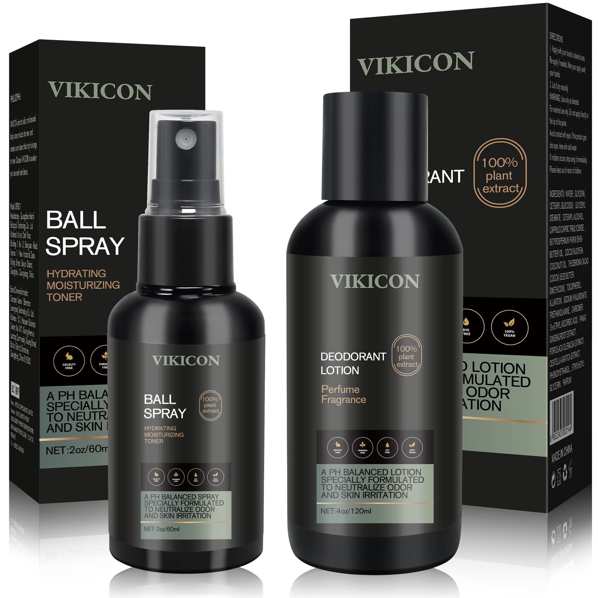 VIKICON Man's Ball Deodorant and Performance Spray, Anti-Chafing Lotion, Hydrating & Refreshing Body Toner Spray, Male Care Hygiene Kit