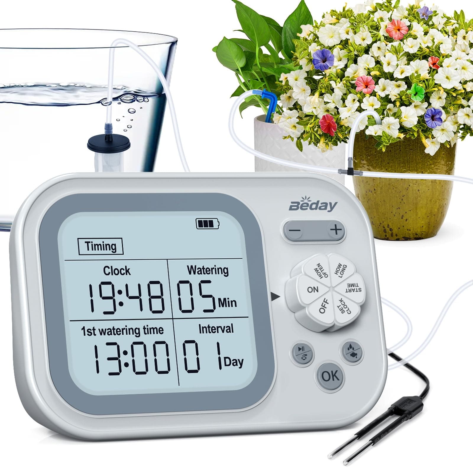 Automatic Indoor Potted Plant Drip Irrigation Kit, Programmable Water Timer with Smart Humidity Detection, Plastic & Rubber, Style: Drip, Ideal for Up to 15 Pots