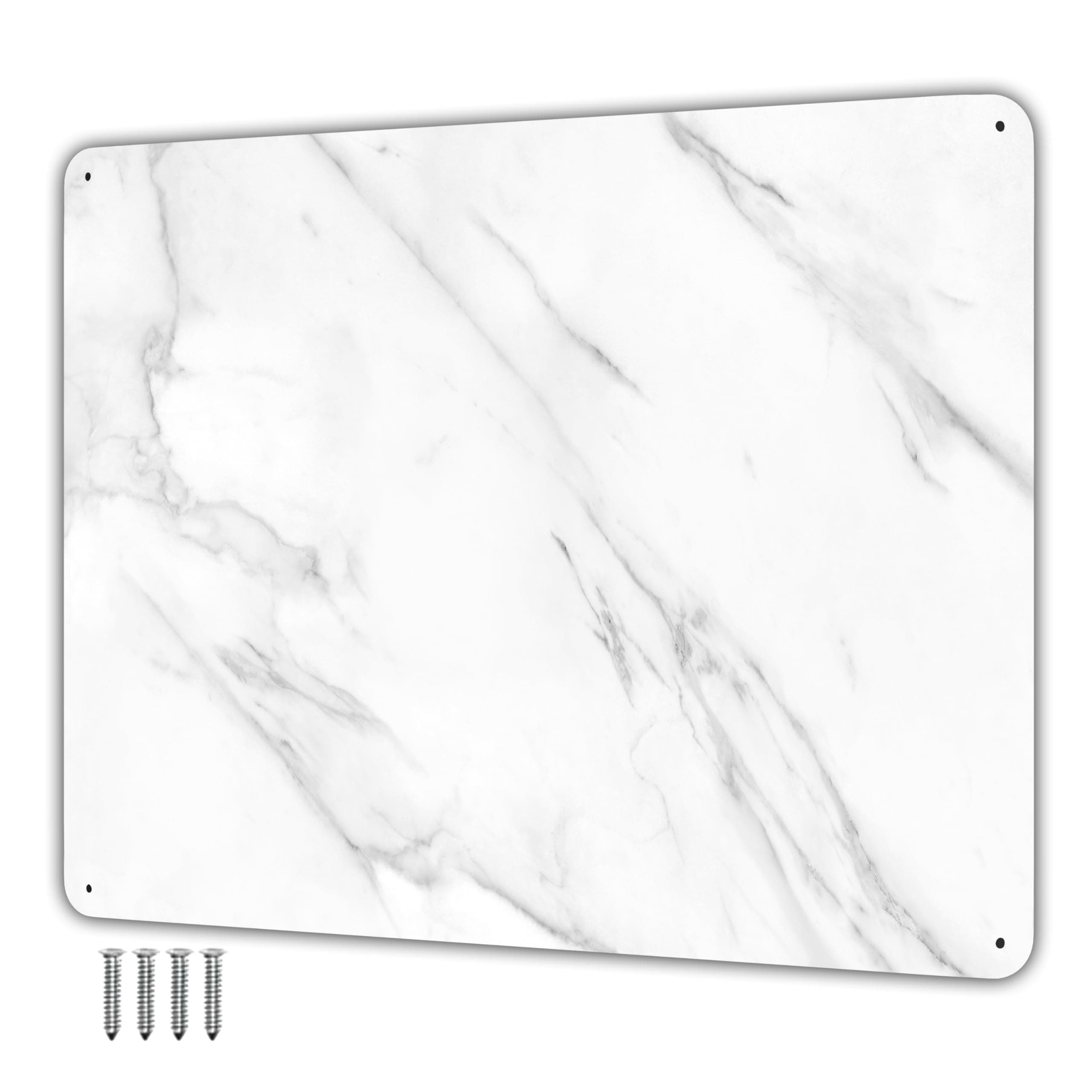 Large Stainless Steel Plate for Magnets, 3M Adhesive Back, Mounting Screws - Ideal for Magnetic Shelf, Spice Holders, Fridge Magnets. Stick or Mount Anywhere! (9X6.5X.125, Carrara Marble)