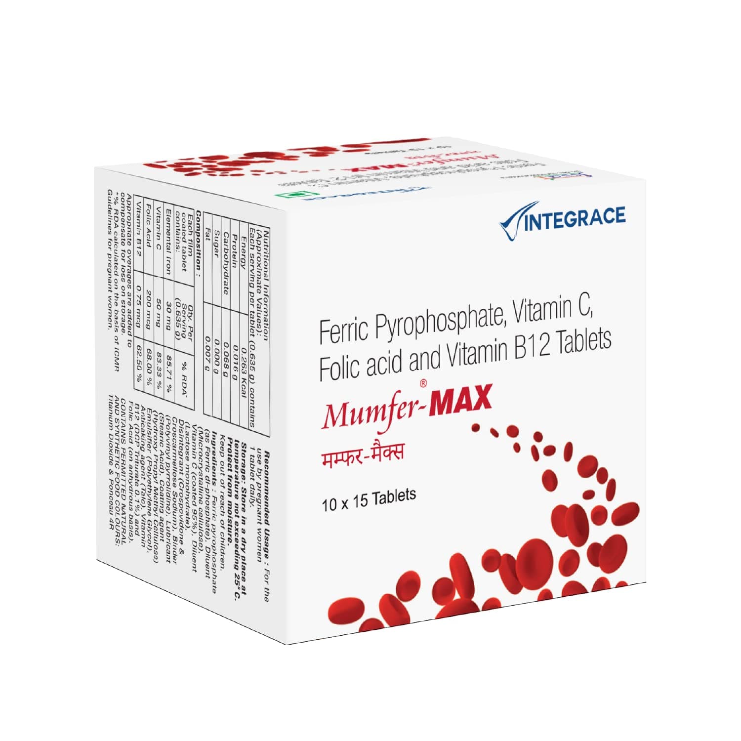 | 150 Tablets | Iron, Folic Acid Supplement, Vitamin C & Vitamin-B12 | Supports Blood Building, Immunity and Energy