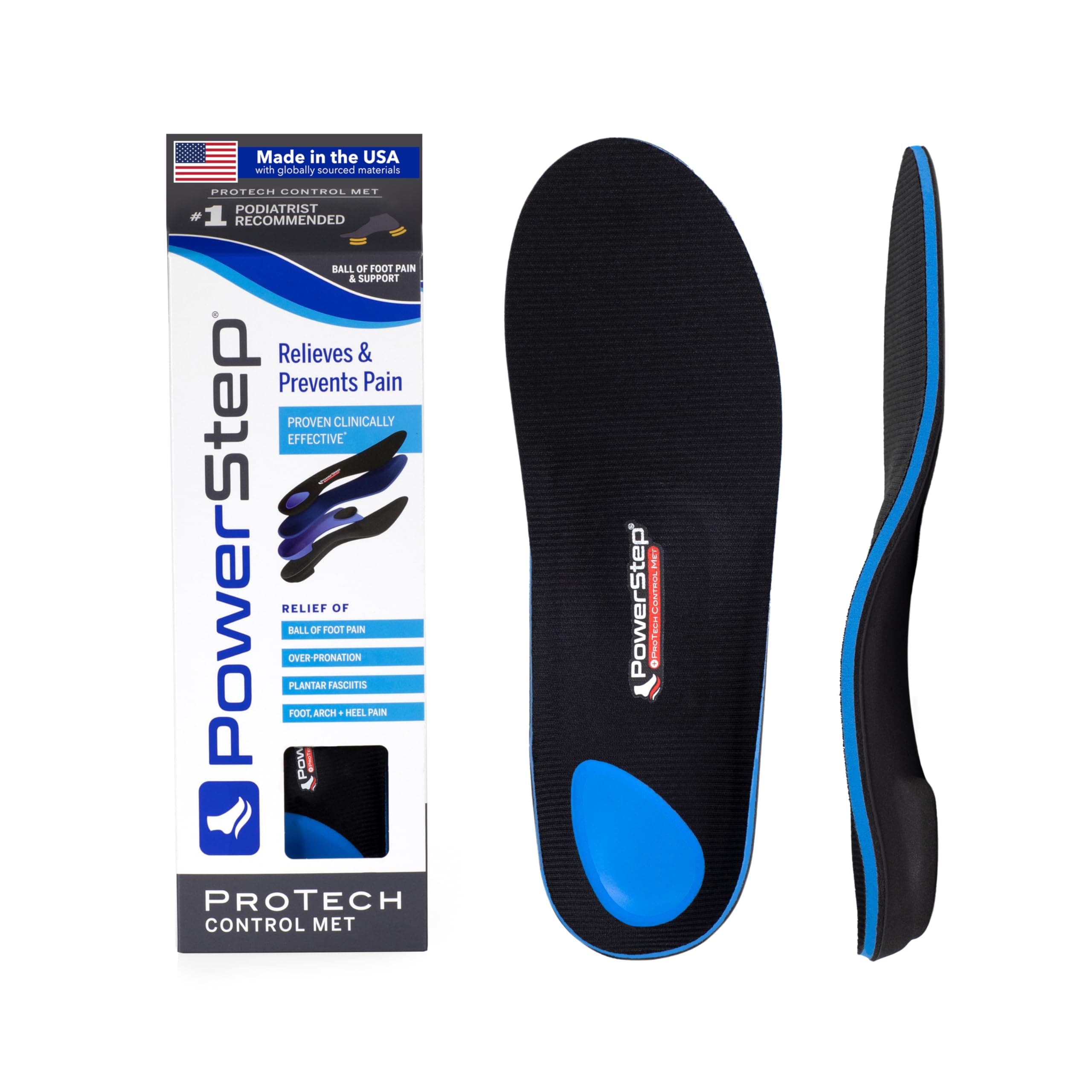 ProTech Control Met Orthotics - Full Length Shoe Insoles for Metatarsal Foot Pain & Plantar Fasciitis - Made in USA Inserts for Overpronation & Ball of Foot Pain Relief (M 5-5.5 W 7-7.5)