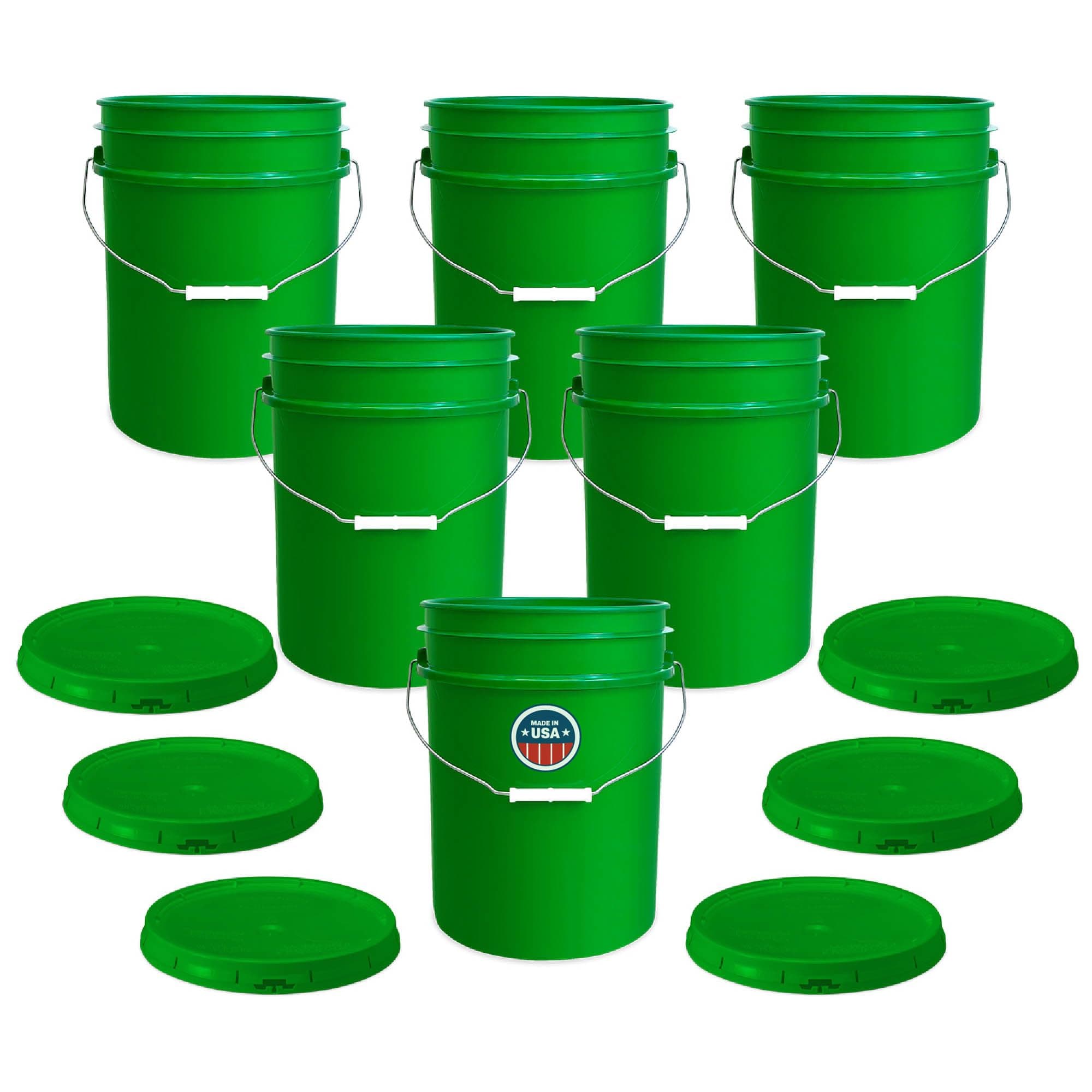 5 Gallon Bucket with Airtight Lid | Made in USA | Food Grade | Heavy-Duty Premium HPDE Plastic | Durable 90 Mil All Purpose Pail | Easy Stack and Store | BPA Free | 6 Count